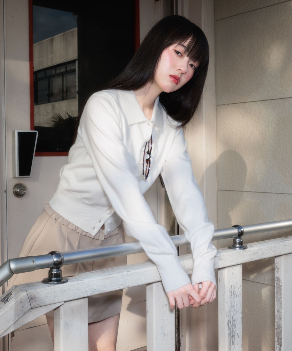 로제프란츠(ROSEFRANTZ) Fabric Button Collar Cardigan [Ivory]