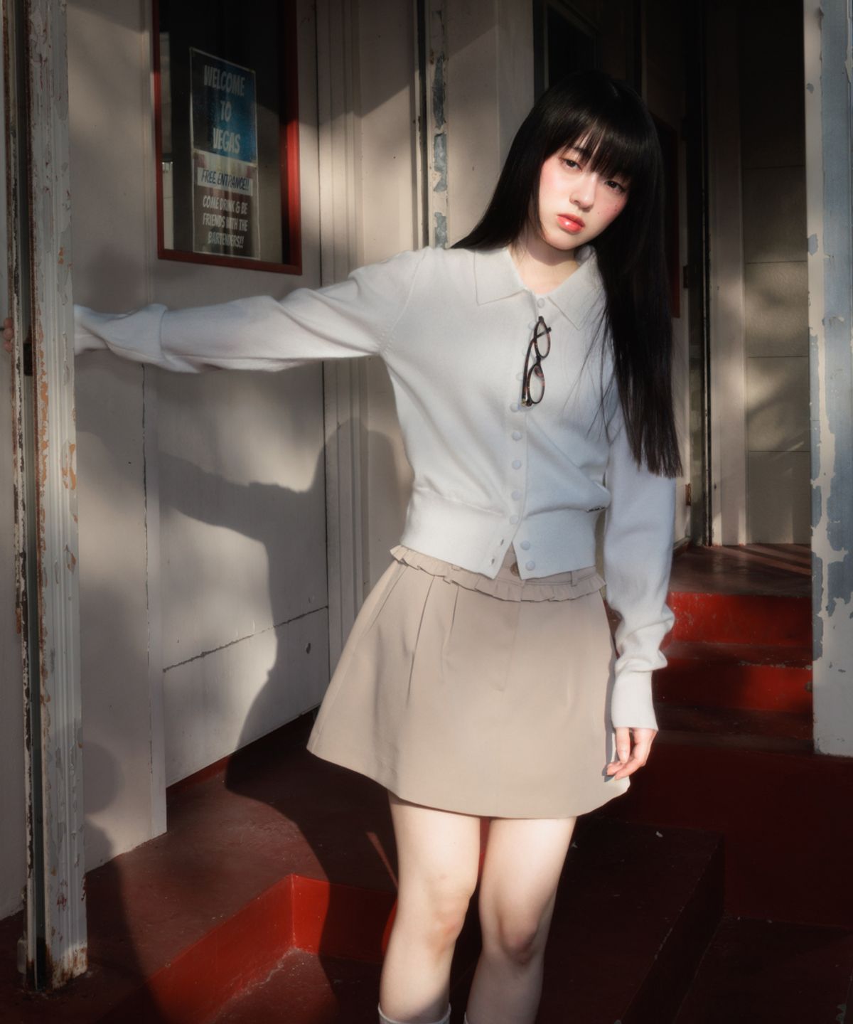 로제프란츠(ROSEFRANTZ) Fabric Button Collar Cardigan [Ivory]