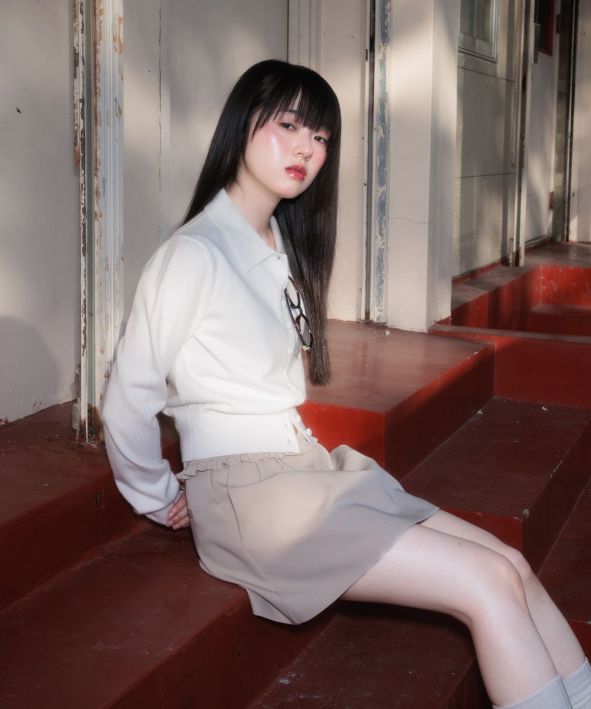 로제프란츠(ROSEFRANTZ) Fabric Button Collar Cardigan [Ivory]