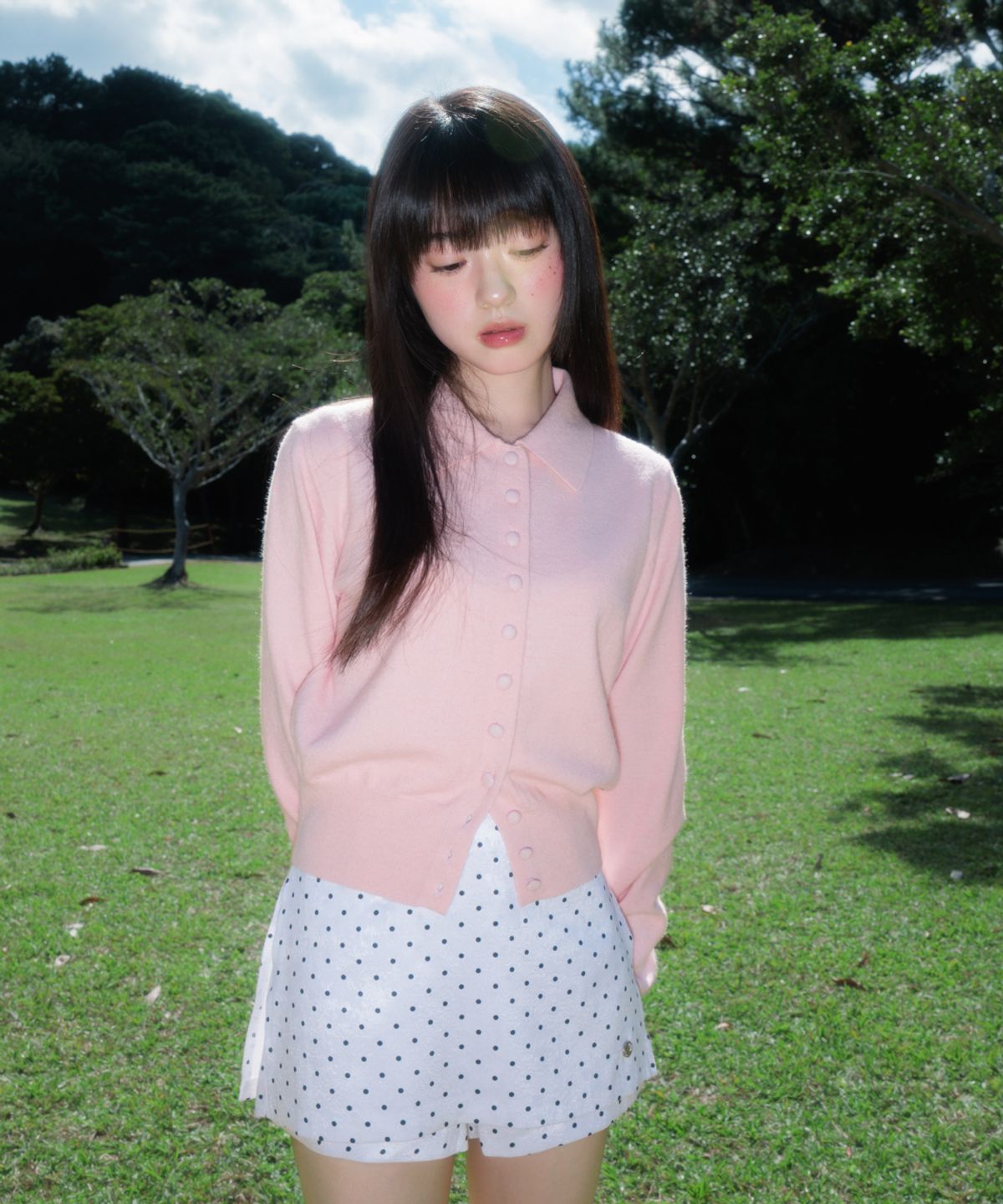로제프란츠(ROSEFRANTZ) Fabric Button Collar Cardigan [Pink]