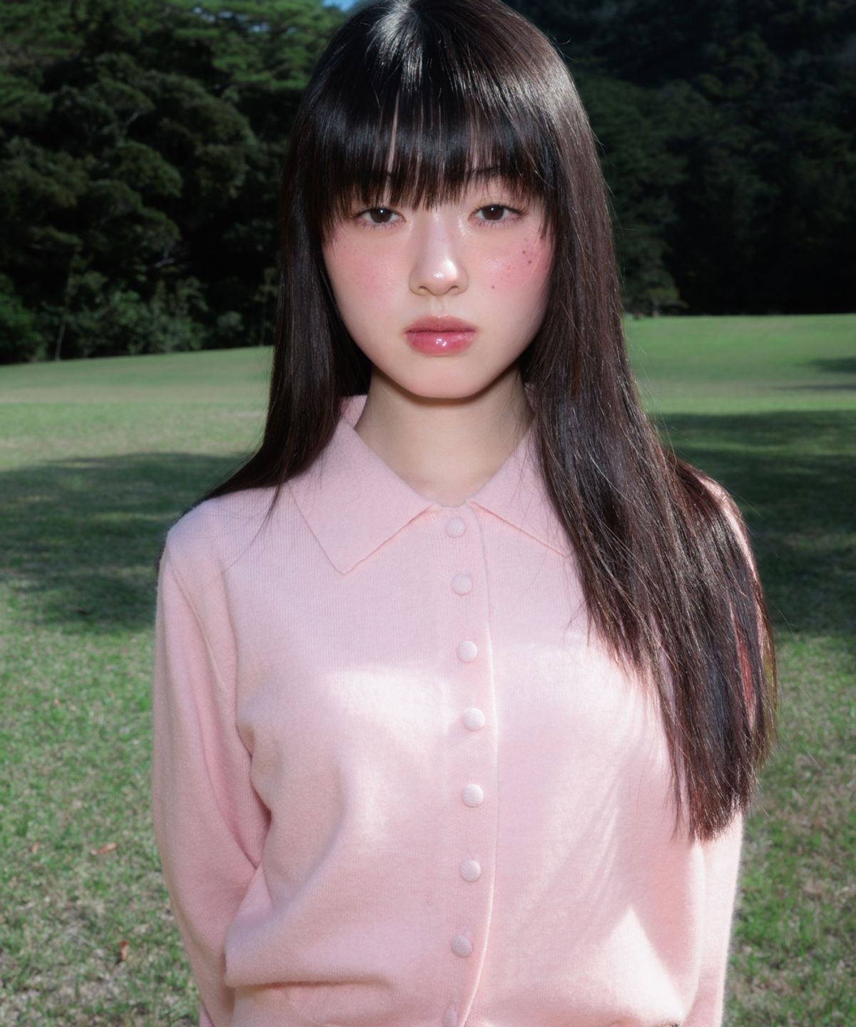 로제프란츠(ROSEFRANTZ) Fabric Button Collar Cardigan [Pink]