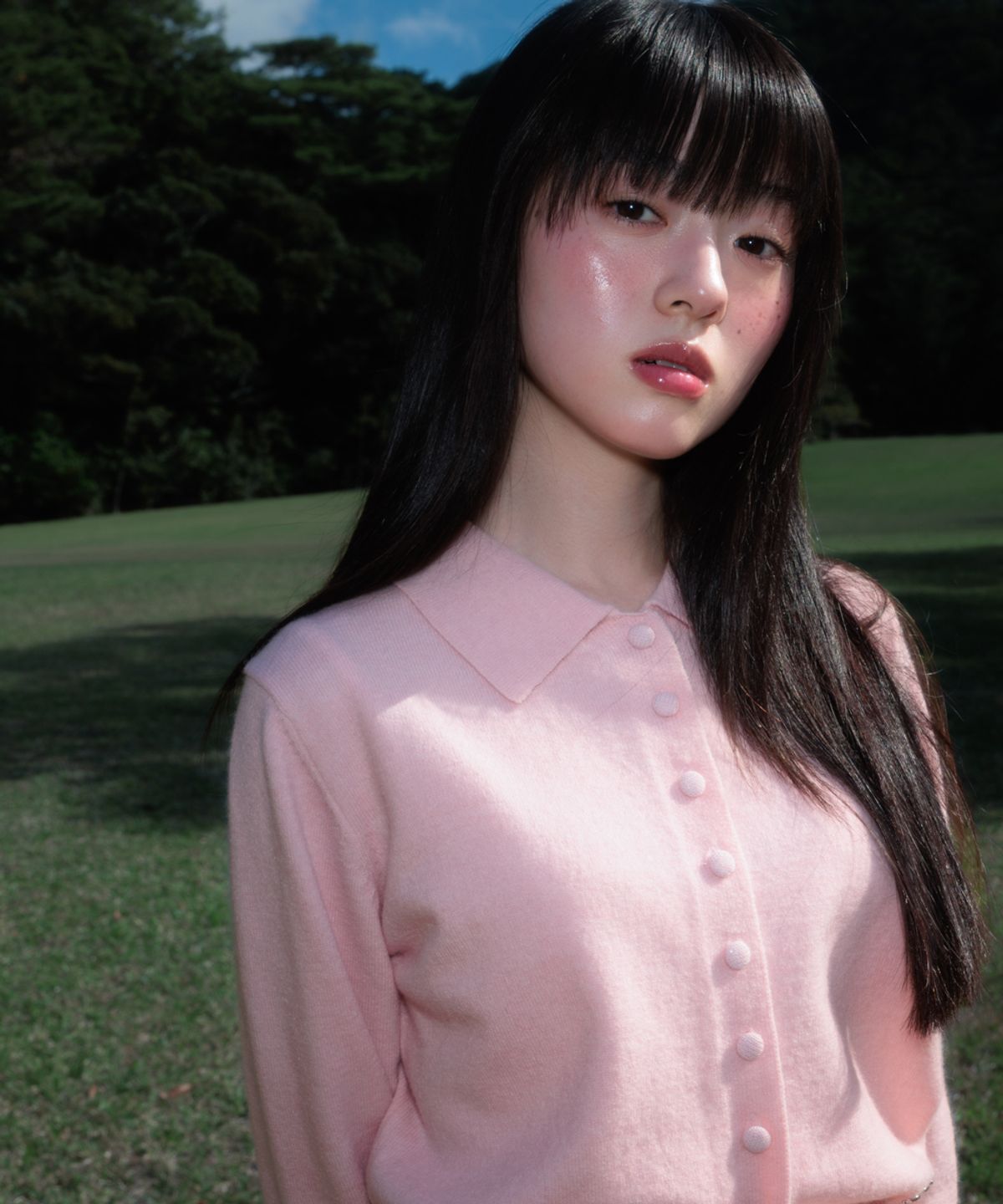 로제프란츠(ROSEFRANTZ) Fabric Button Collar Cardigan [Pink]