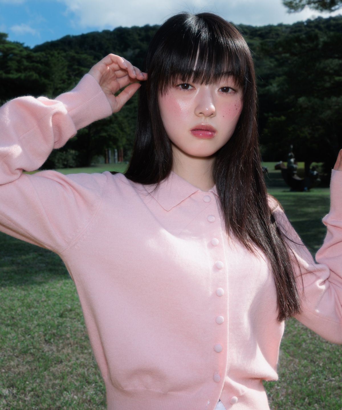 로제프란츠(ROSEFRANTZ) Fabric Button Collar Cardigan [Pink]