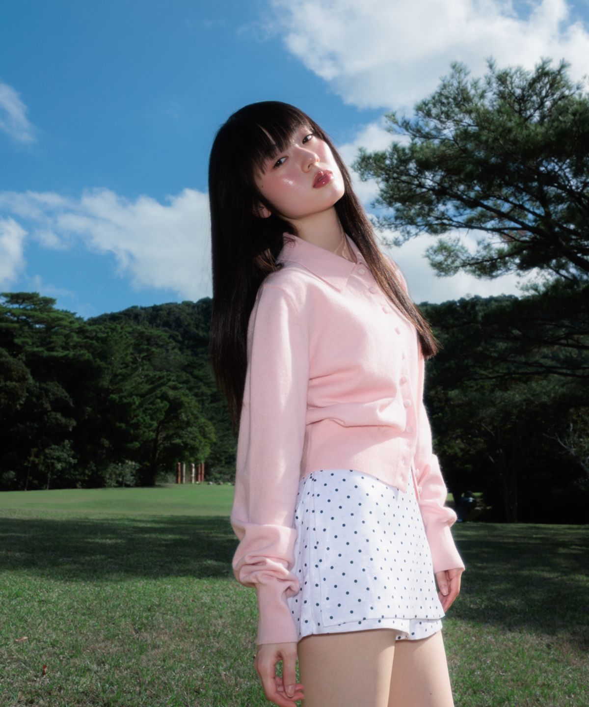 로제프란츠(ROSEFRANTZ) Fabric Button Collar Cardigan [Pink]