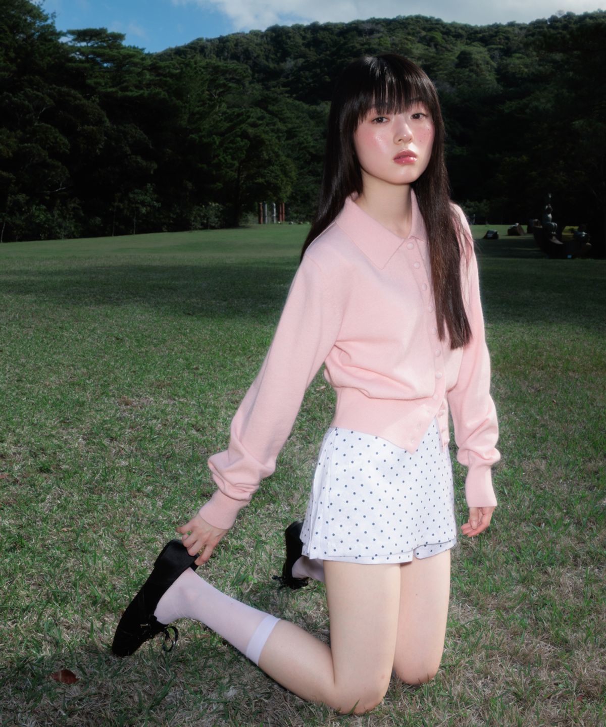 로제프란츠(ROSEFRANTZ) Fabric Button Collar Cardigan [Pink]