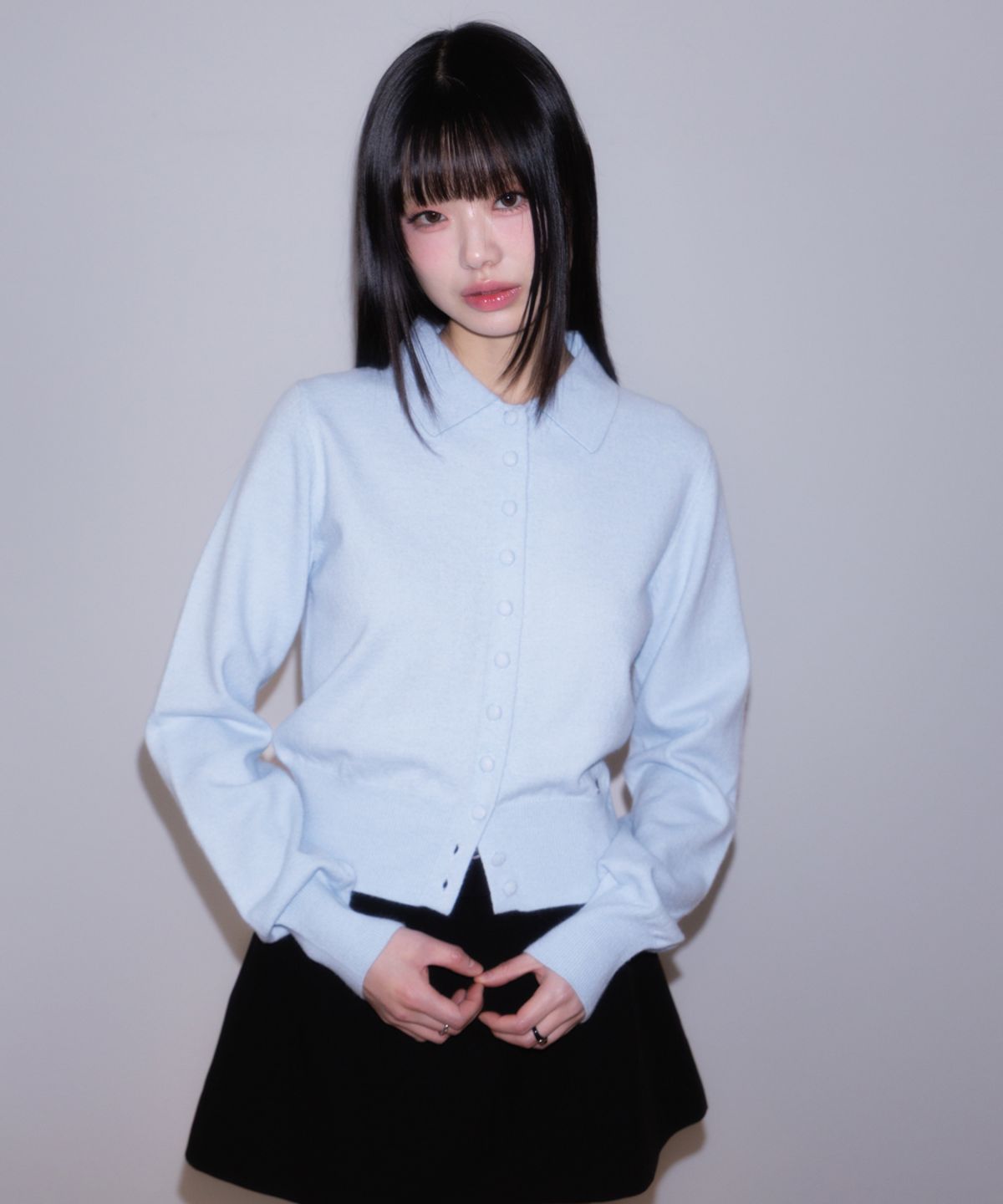 로제프란츠(ROSEFRANTZ) Fabric Button Collar Cardigan [Sky Blue]