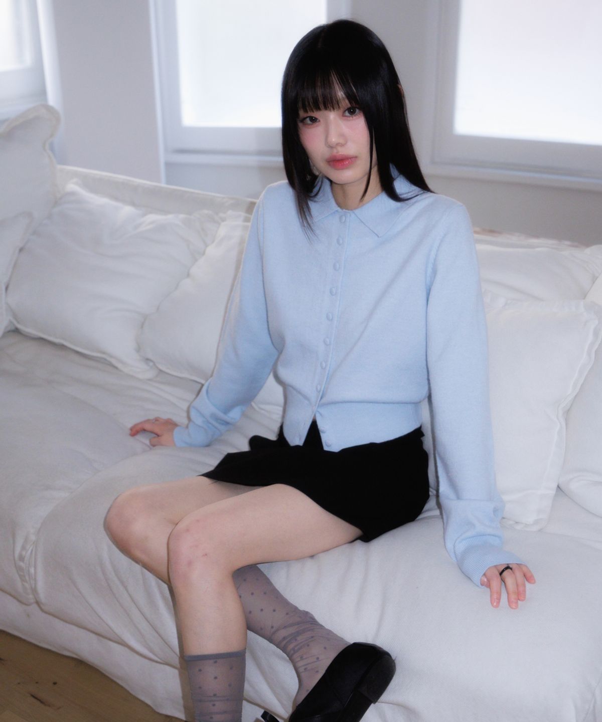 로제프란츠(ROSEFRANTZ) Fabric Button Collar Cardigan [Sky Blue]