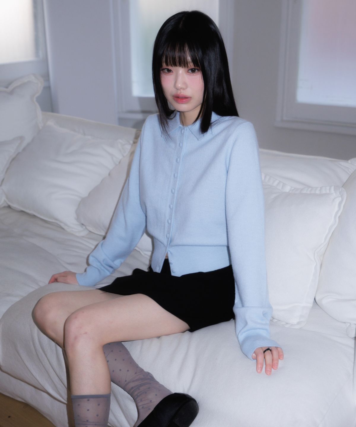 로제프란츠(ROSEFRANTZ) Fabric Button Collar Cardigan [Sky Blue]