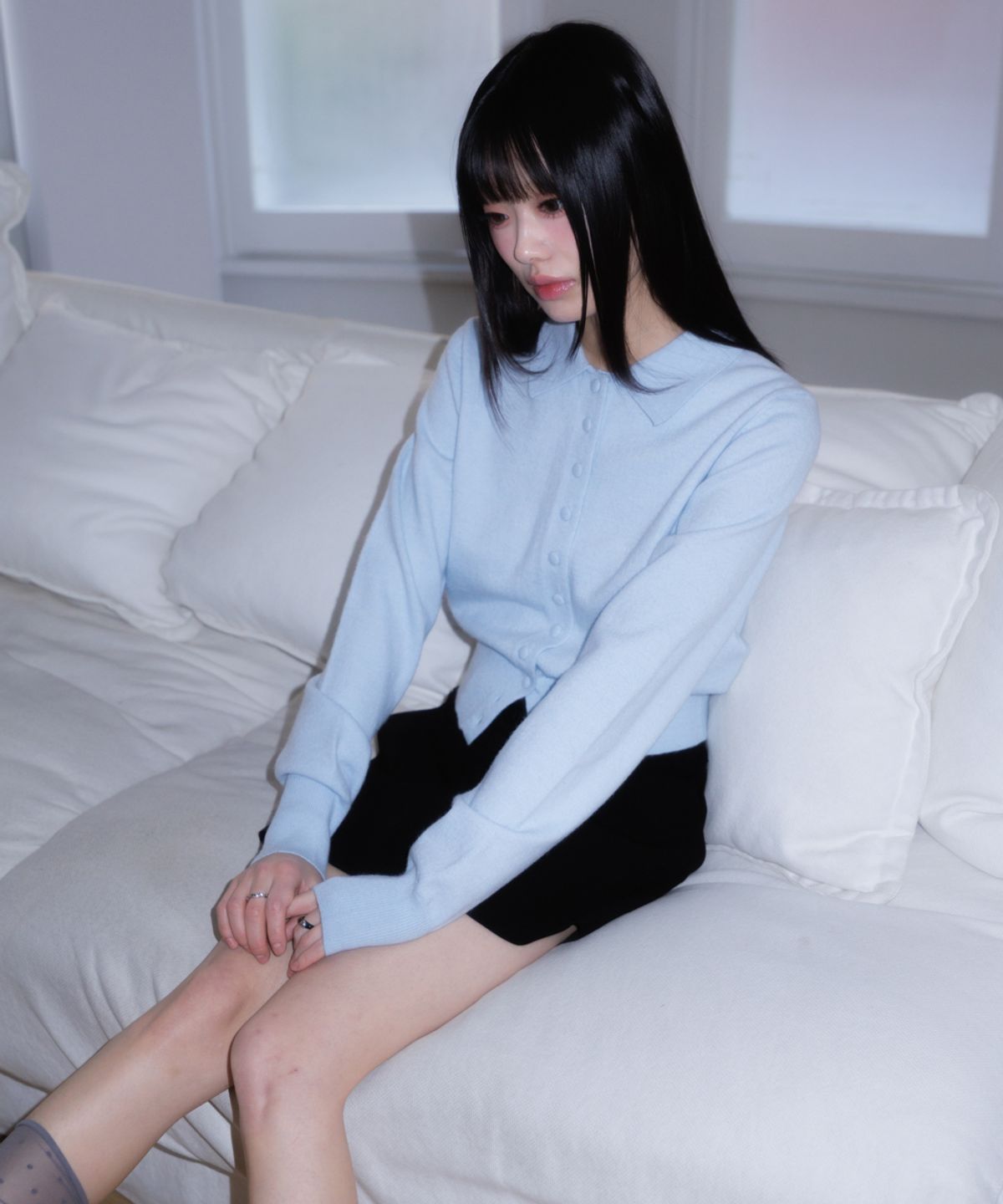 로제프란츠(ROSEFRANTZ) Fabric Button Collar Cardigan [Sky Blue]