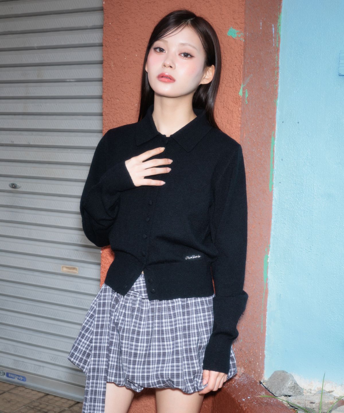 로제프란츠(ROSEFRANTZ) Fabric Button Collar Cardigan [Black]