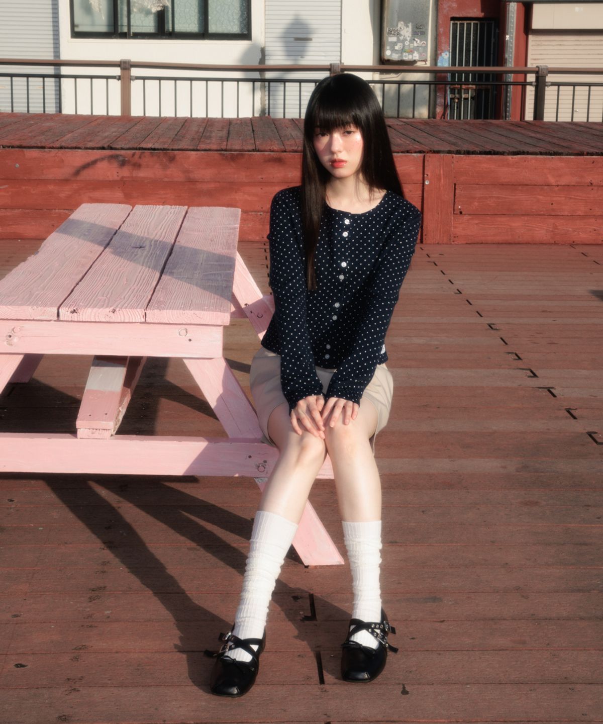 로제프란츠(ROSEFRANTZ) Dot Button Point Cardigan [Navy]