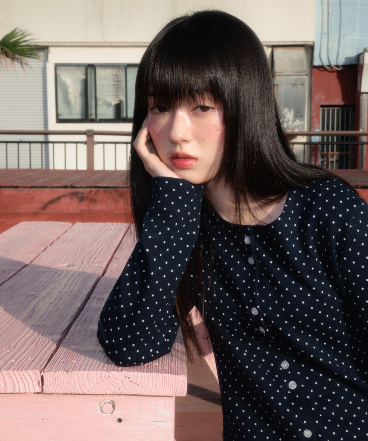 로제프란츠(ROSEFRANTZ) Dot Button Point Cardigan [Navy]