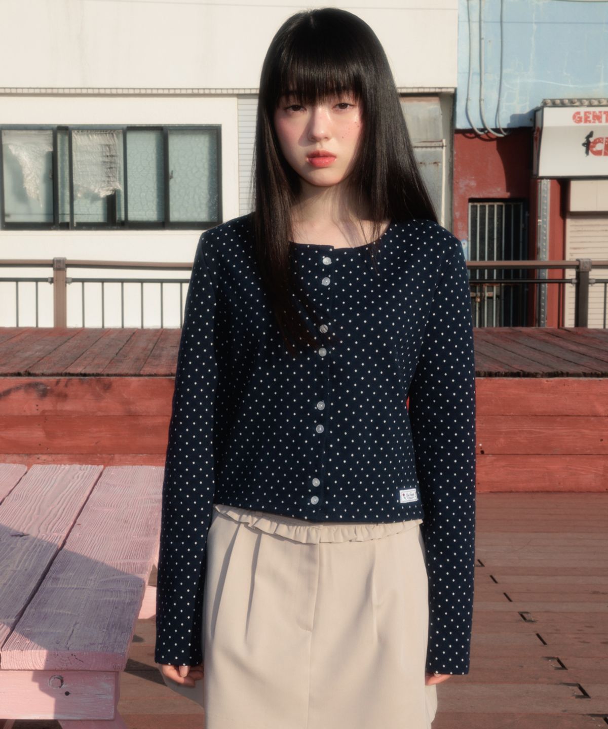 로제프란츠(ROSEFRANTZ) Dot Button Point Cardigan [Navy]