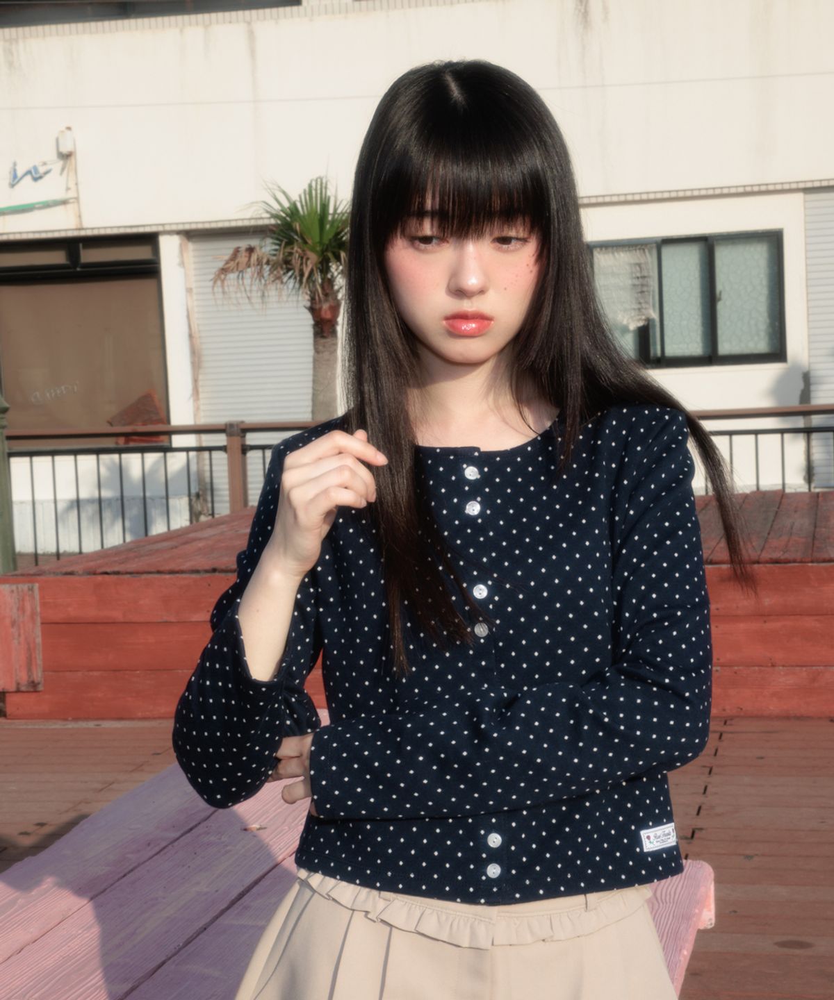 로제프란츠(ROSEFRANTZ) Dot Button Point Cardigan [Navy]