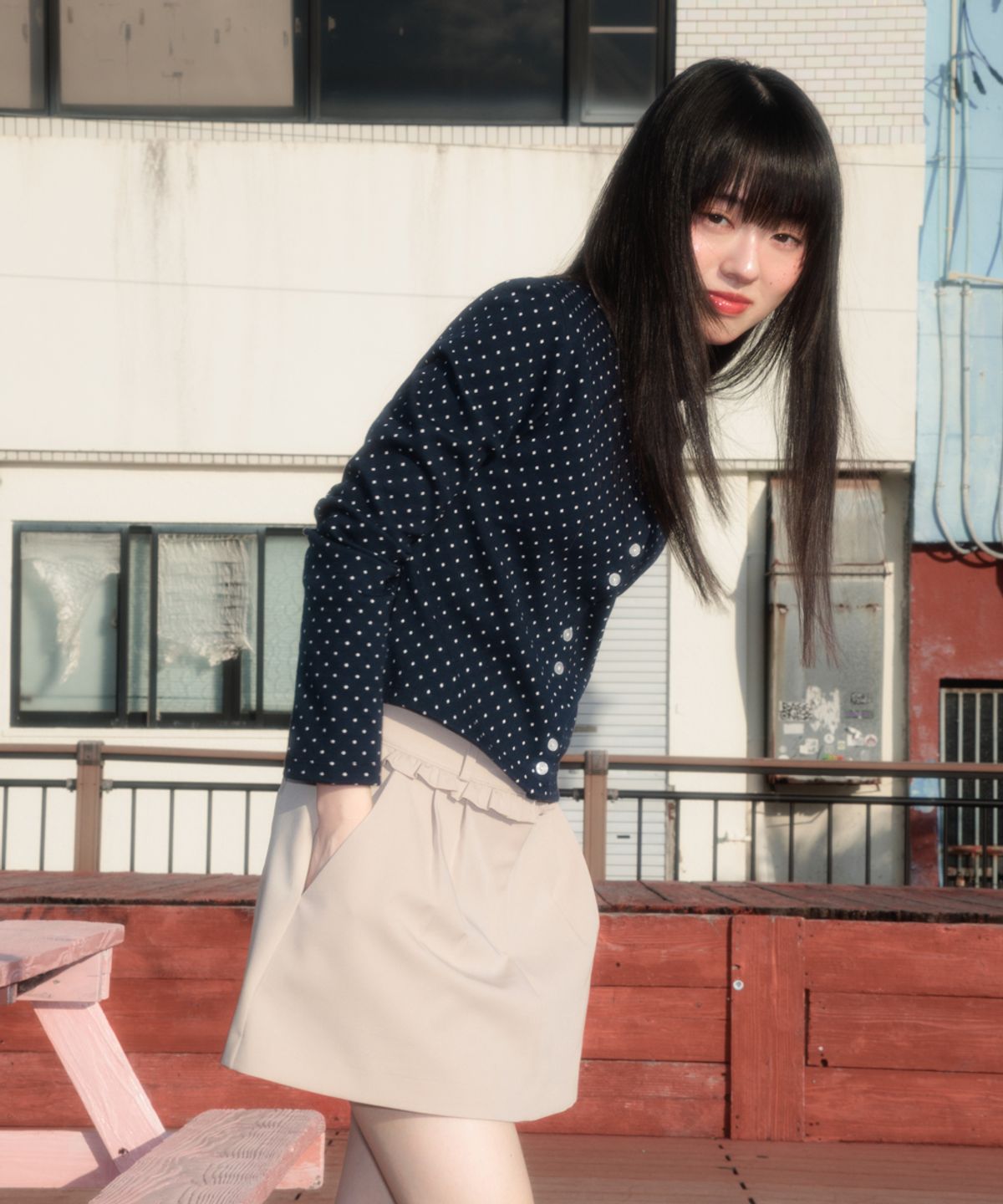 로제프란츠(ROSEFRANTZ) Dot Button Point Cardigan [Navy]