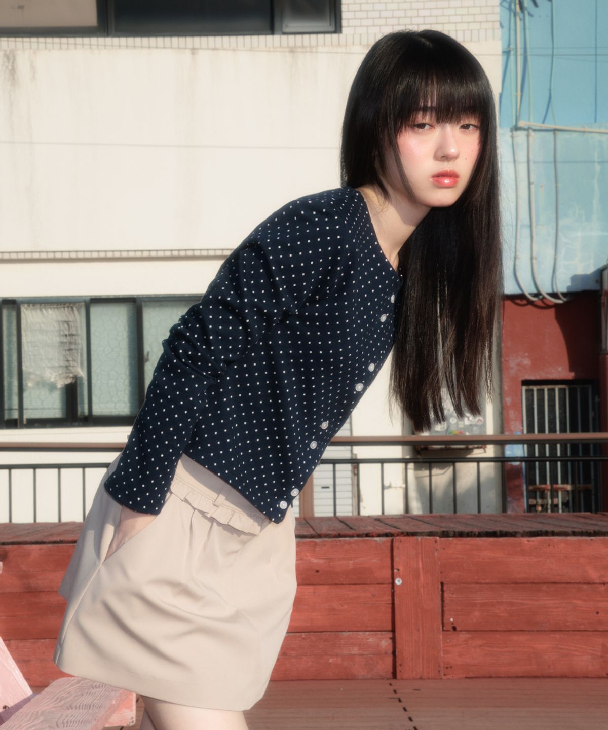 로제프란츠(ROSEFRANTZ) Dot Button Point Cardigan [Navy]