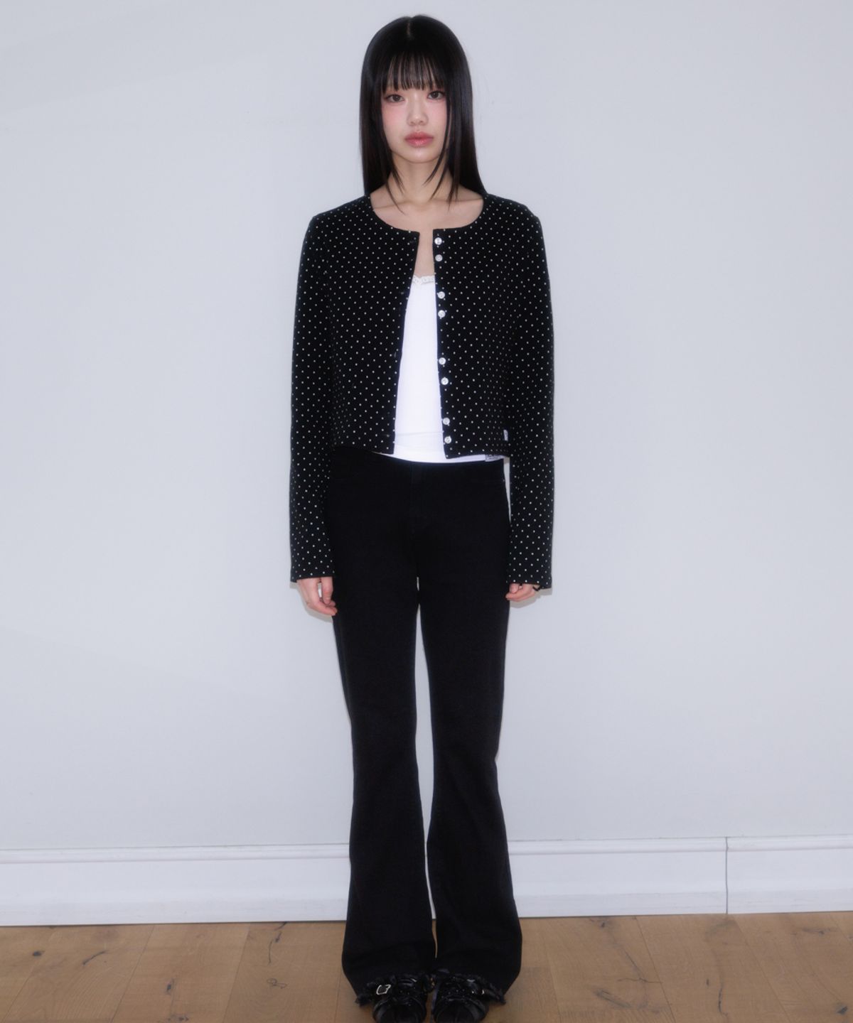 로제프란츠(ROSEFRANTZ) Dot Button Point Cardigan [Black]