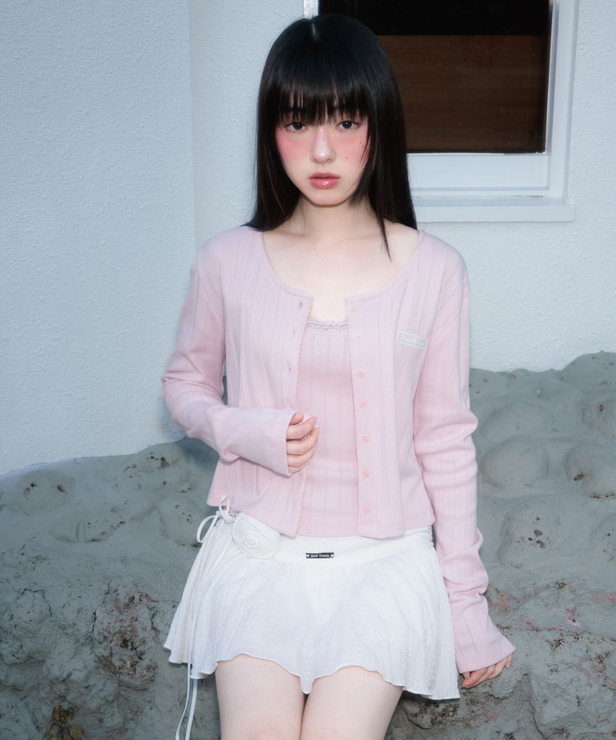 로제프란츠(ROSEFRANTZ) Jacquard Cardigan Sleeveless Set [Pink]