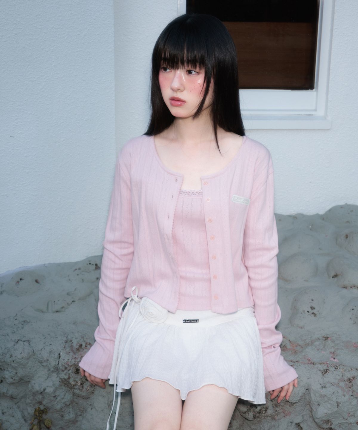 로제프란츠(ROSEFRANTZ) Jacquard Cardigan Sleeveless Set [Pink]