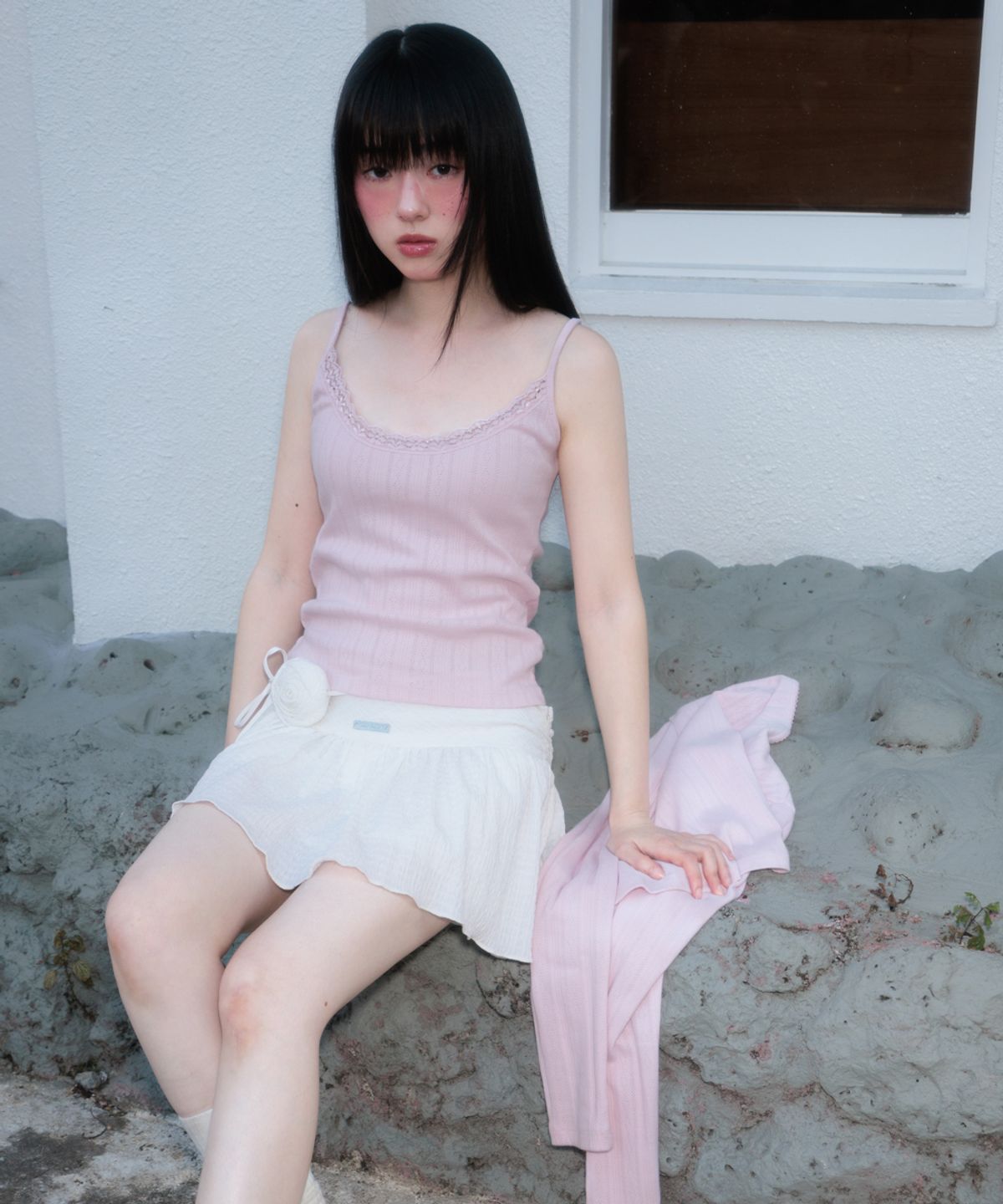 로제프란츠(ROSEFRANTZ) Jacquard Cardigan Sleeveless Set [Pink]