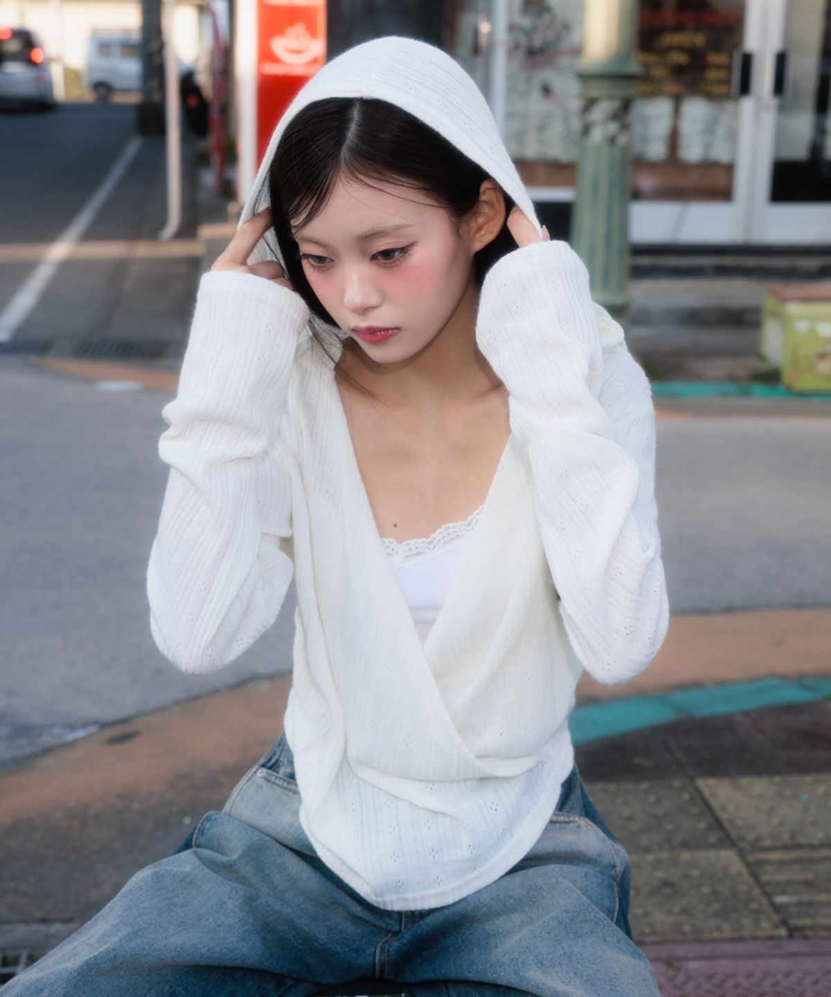 로제프란츠(ROSEFRANTZ) Wrap Shirring Hood Long Sleeve [Ivory]