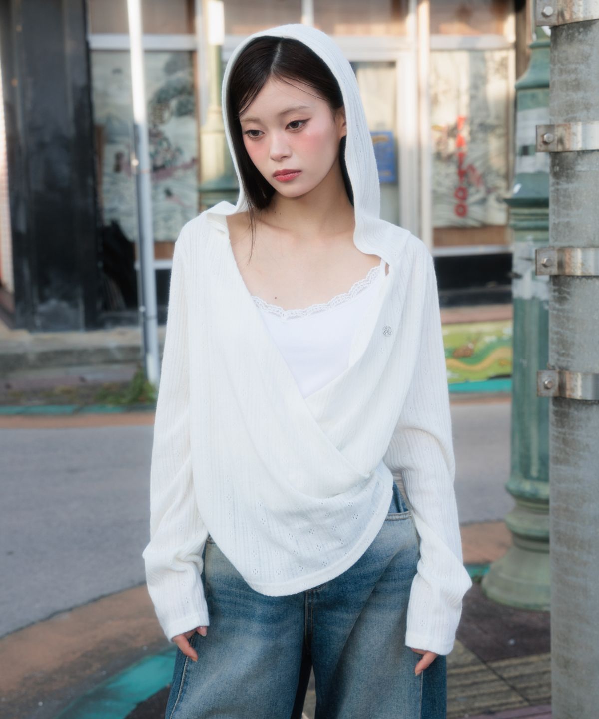 로제프란츠(ROSEFRANTZ) Wrap Shirring Hood Long Sleeve [Ivory]