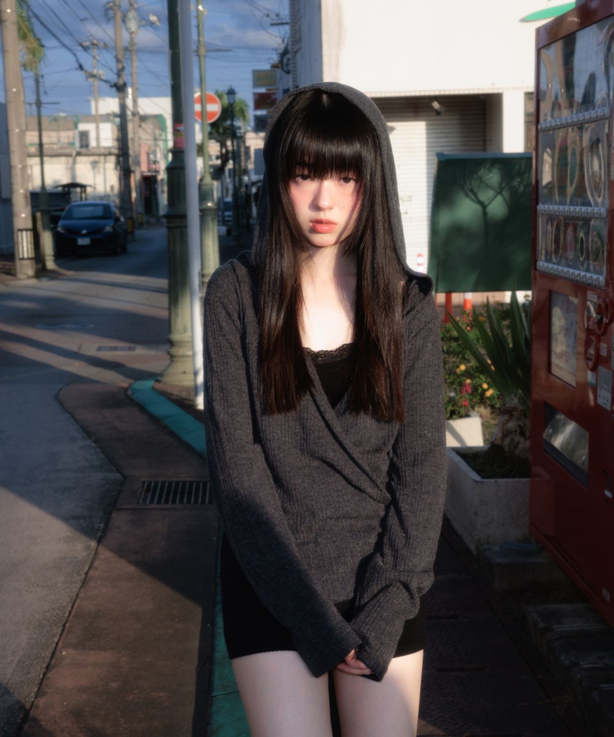 로제프란츠(ROSEFRANTZ) Wrap Shirring Hood Long Sleeve [Charcoal]