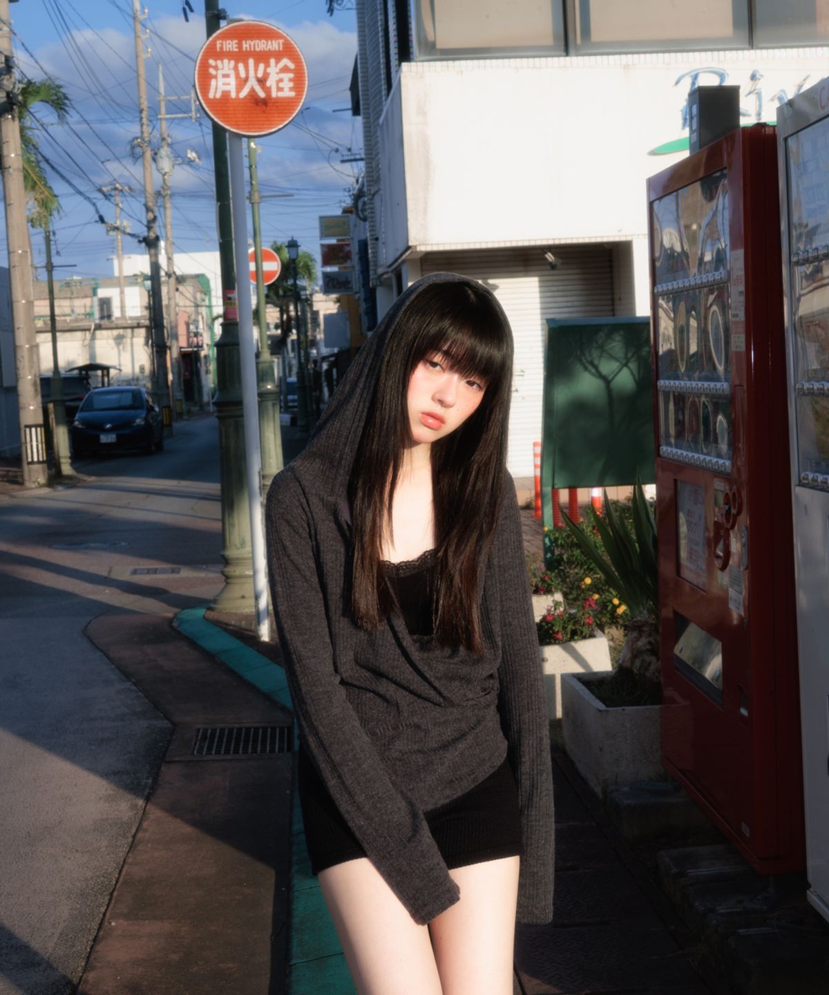 로제프란츠(ROSEFRANTZ) Wrap Shirring Hood Long Sleeve [Charcoal]