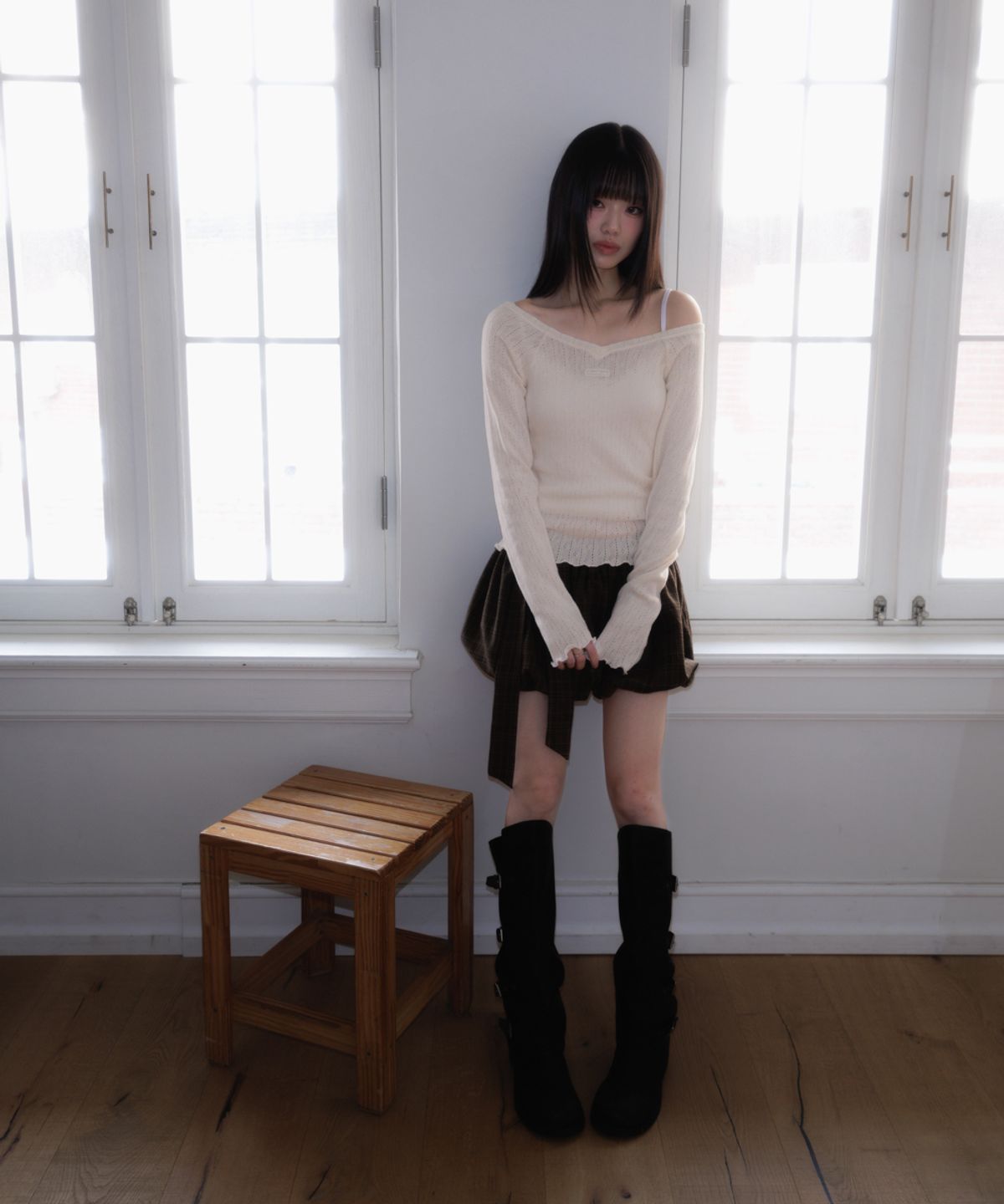 로제프란츠(ROSEFRANTZ) Lace Label V-Neck Long Sleeve [Ivory]