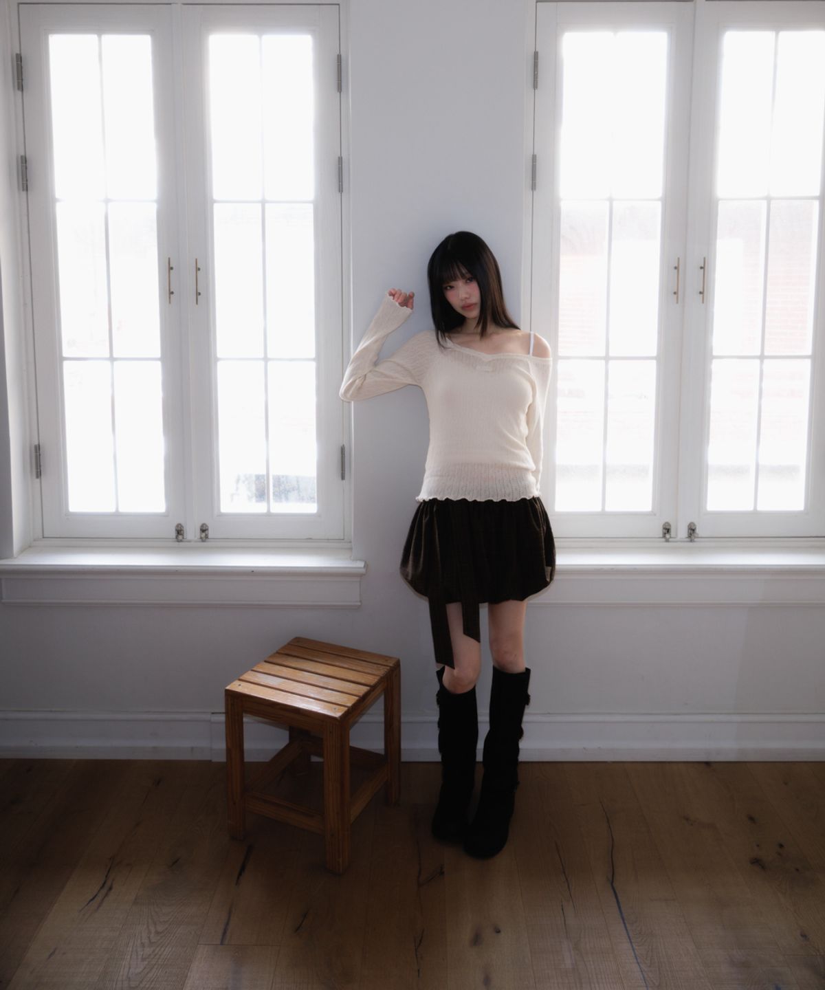 로제프란츠(ROSEFRANTZ) Lace Label V-Neck Long Sleeve [Ivory]