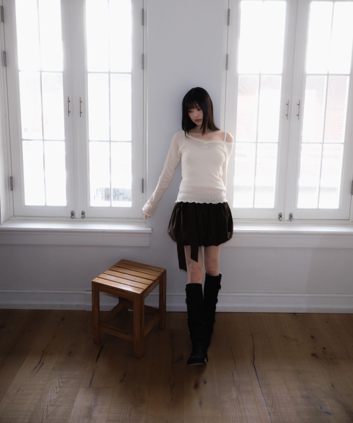 로제프란츠(ROSEFRANTZ) Lace Label V-Neck Long Sleeve [Ivory]