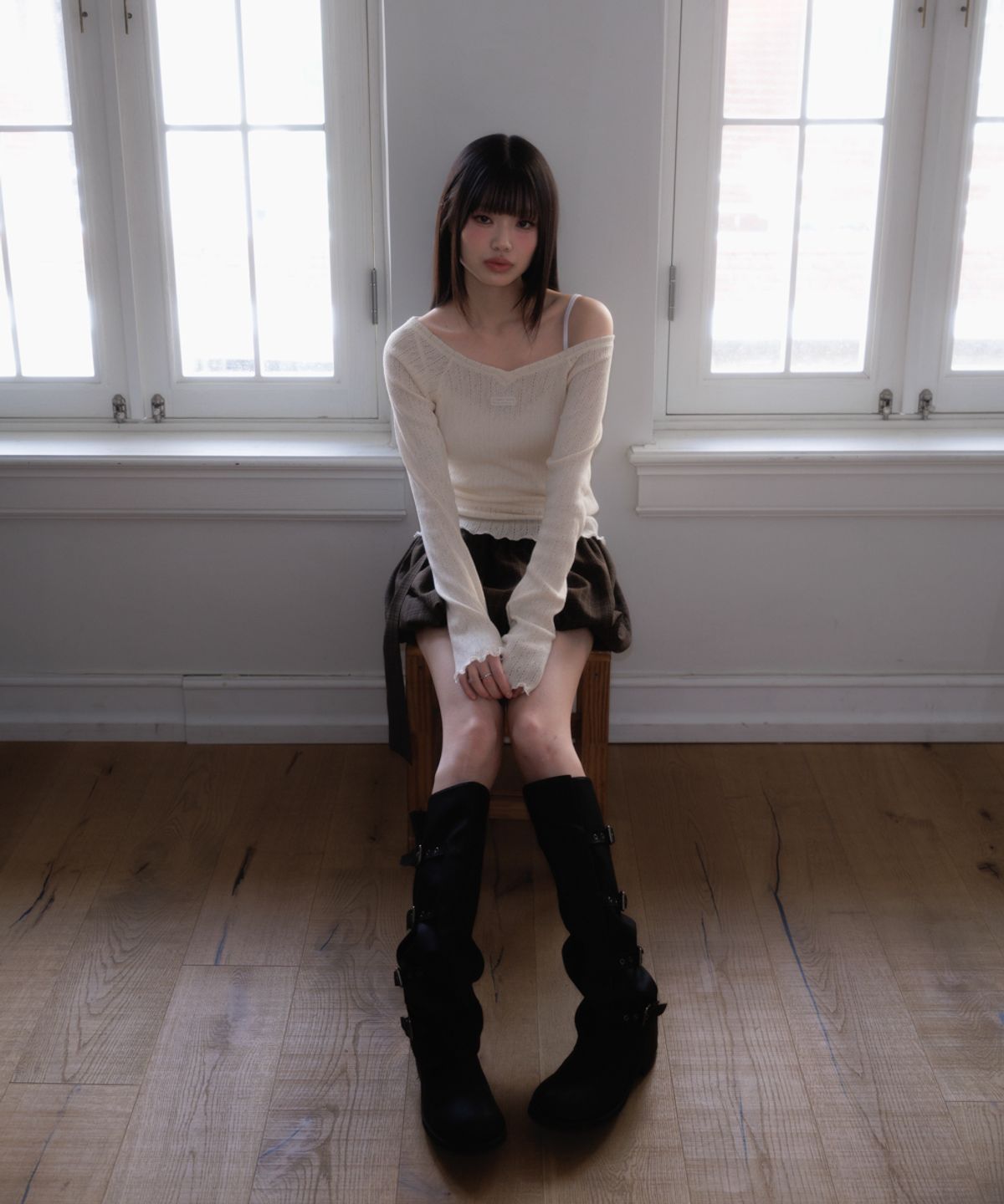 로제프란츠(ROSEFRANTZ) Lace Label V-Neck Long Sleeve [Ivory]