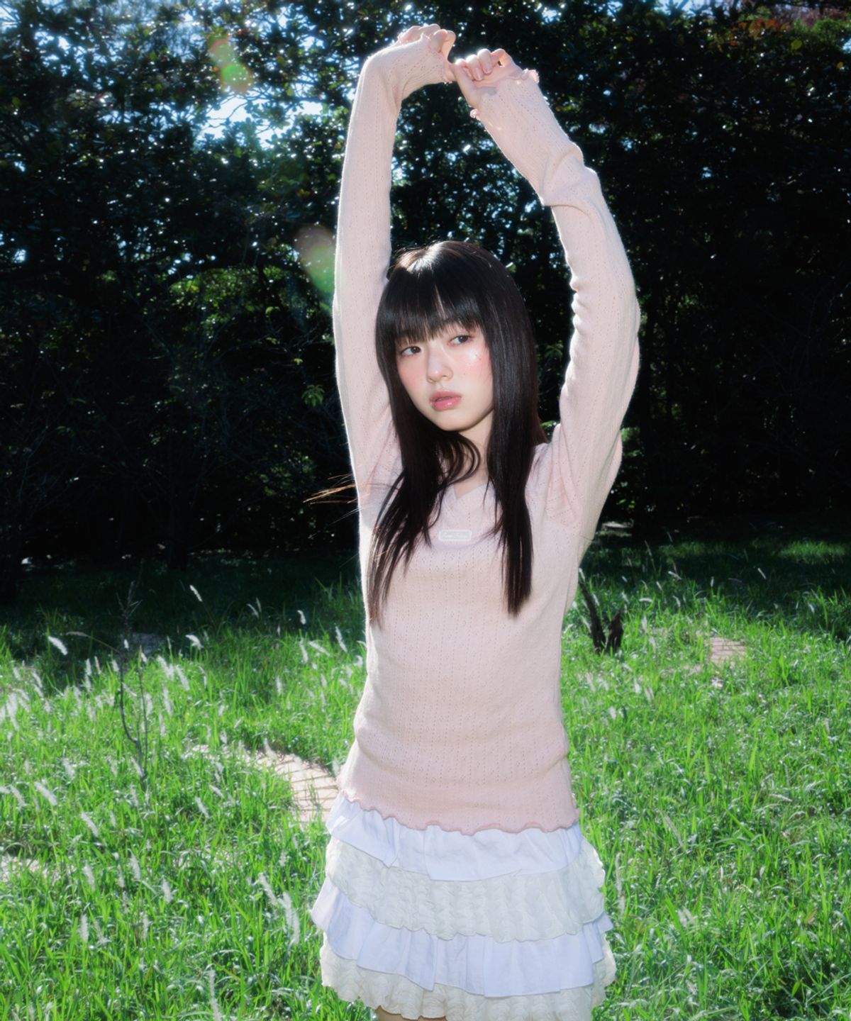 로제프란츠(ROSEFRANTZ) Lace Label V-Neck Long Sleeve [Pink]