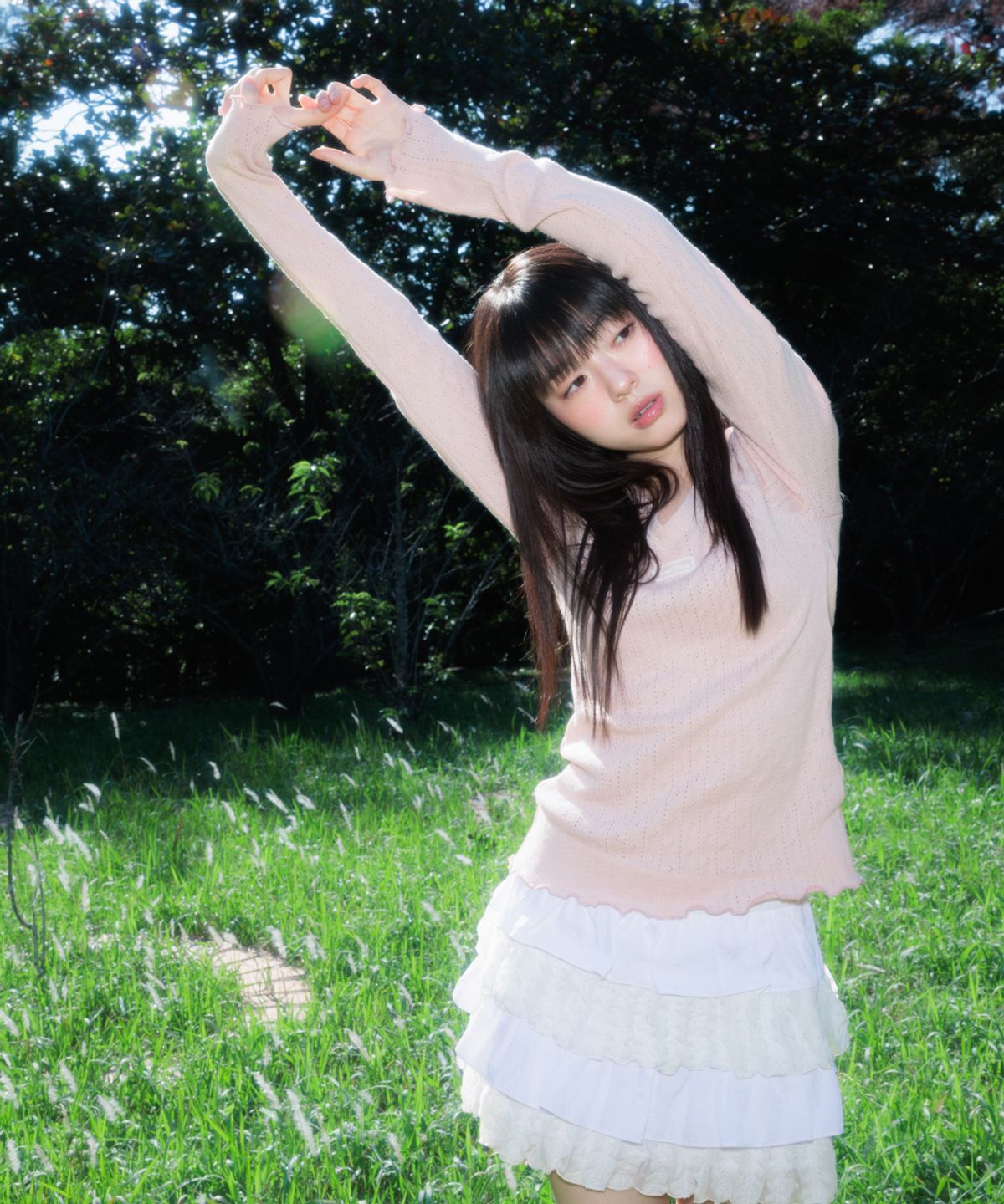 로제프란츠(ROSEFRANTZ) Lace Label V-Neck Long Sleeve [Pink]