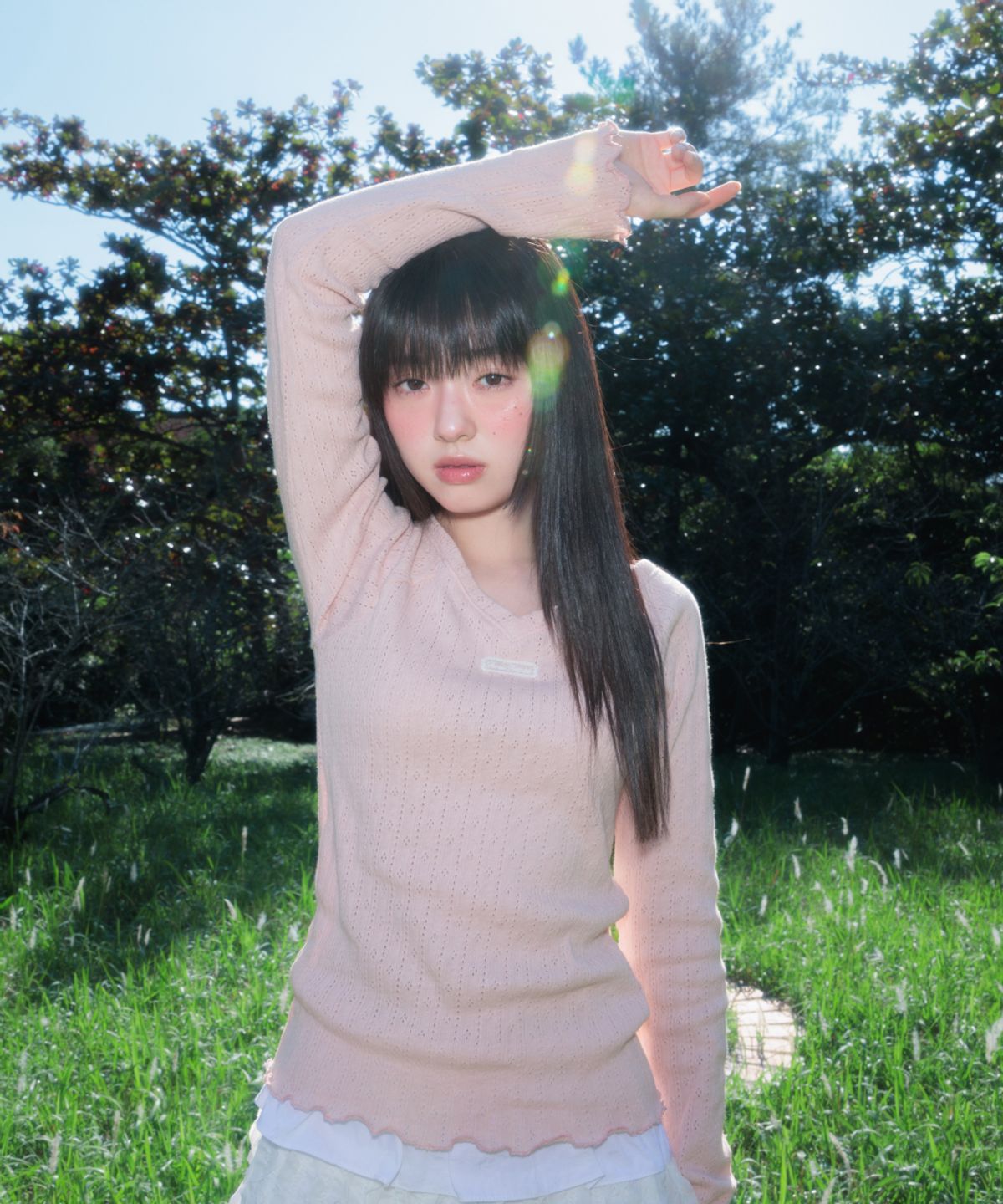 로제프란츠(ROSEFRANTZ) Lace Label V-Neck Long Sleeve [Pink]