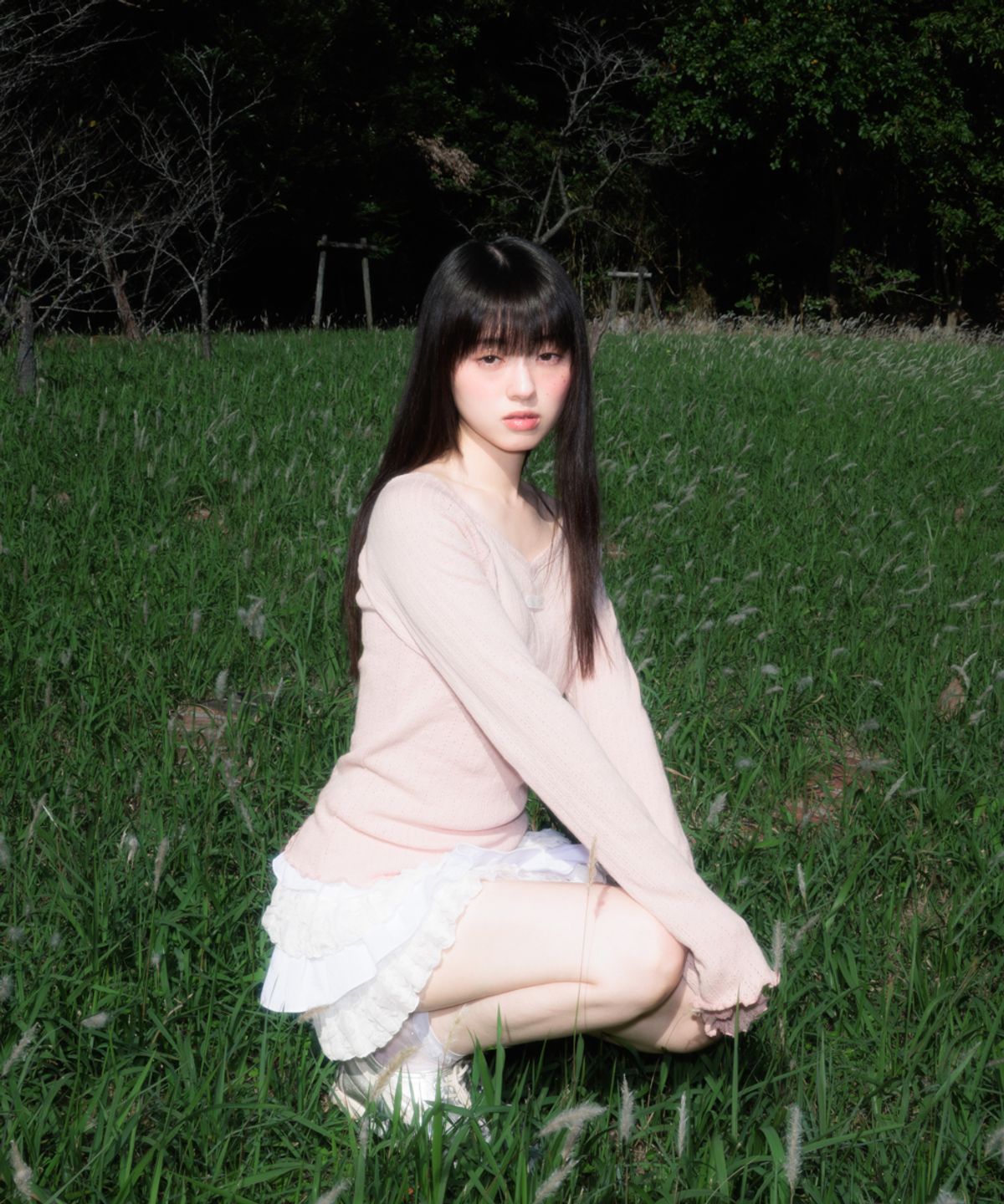 로제프란츠(ROSEFRANTZ) Lace Label V-Neck Long Sleeve [Pink]