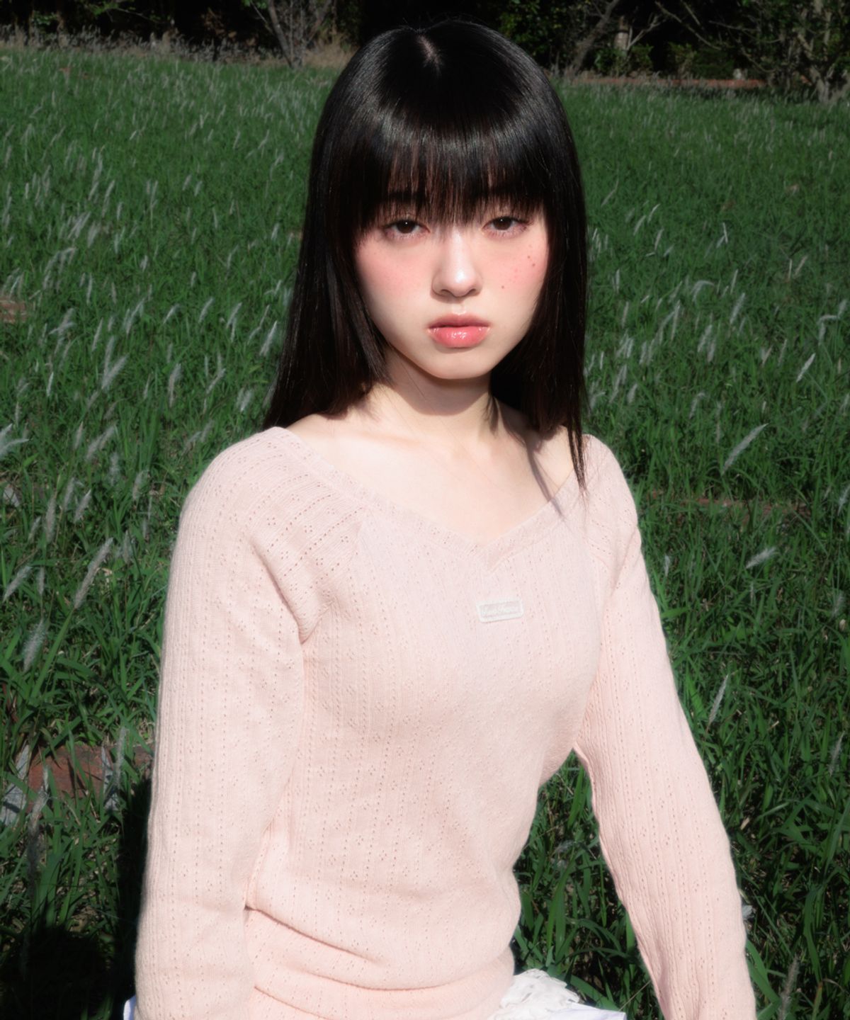 로제프란츠(ROSEFRANTZ) Lace Label V-Neck Long Sleeve [Pink]