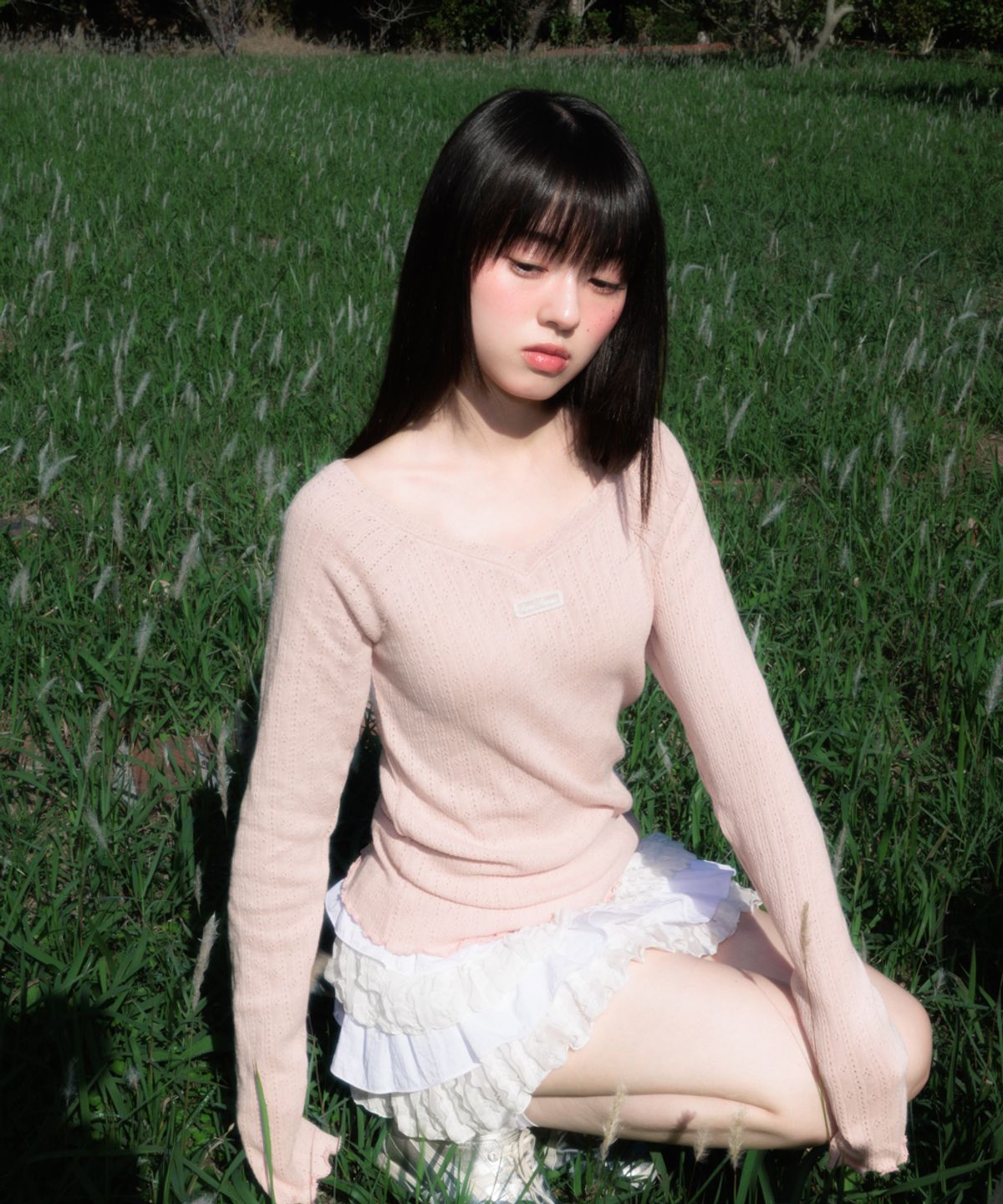 로제프란츠(ROSEFRANTZ) Lace Label V-Neck Long Sleeve [Pink]