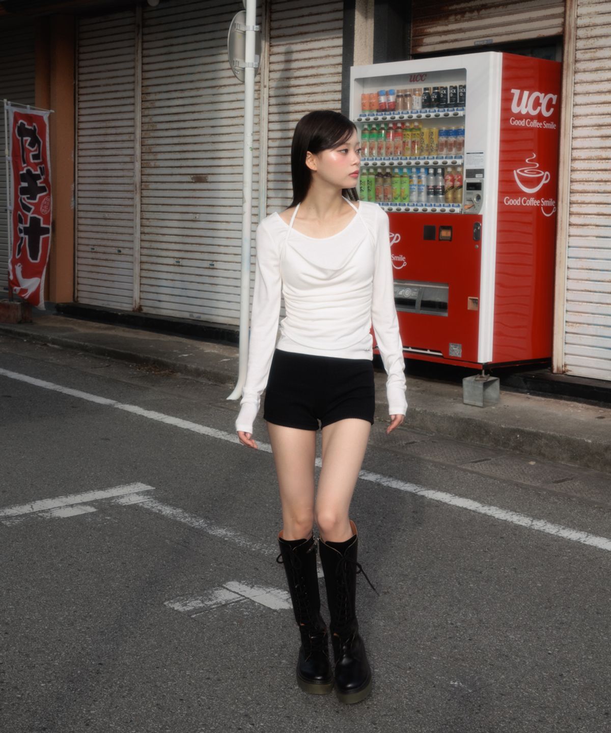 로제프란츠(ROSEFRANTZ) Drape Layered Halter Long Sleeve [Ivory]