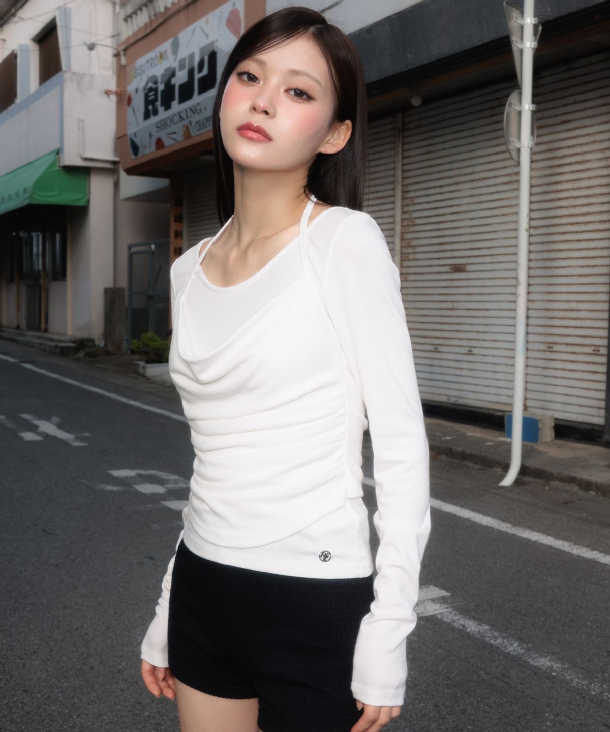 로제프란츠(ROSEFRANTZ) Drape Layered Halter Long Sleeve [Ivory]