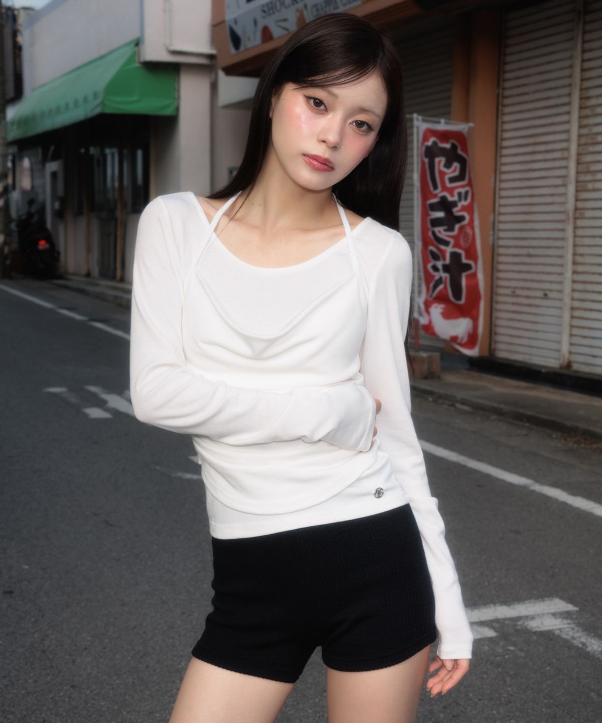 로제프란츠(ROSEFRANTZ) Drape Layered Halter Long Sleeve [Ivory]