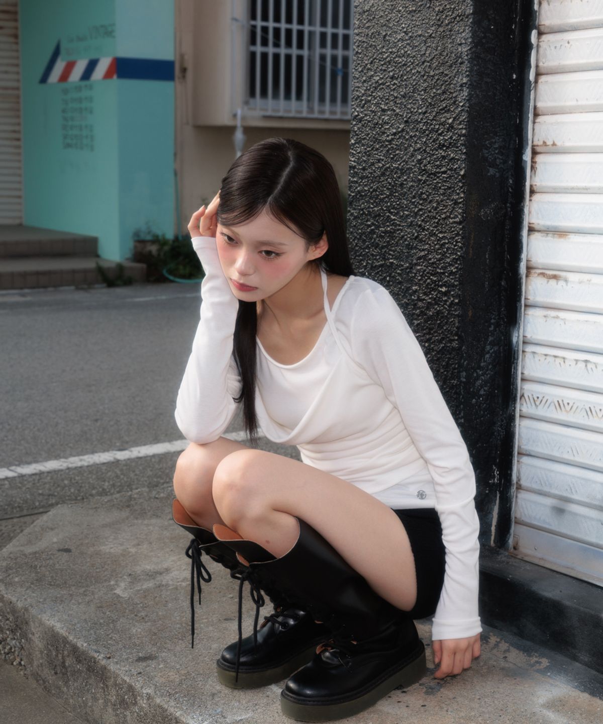 로제프란츠(ROSEFRANTZ) Drape Layered Halter Long Sleeve [Ivory]