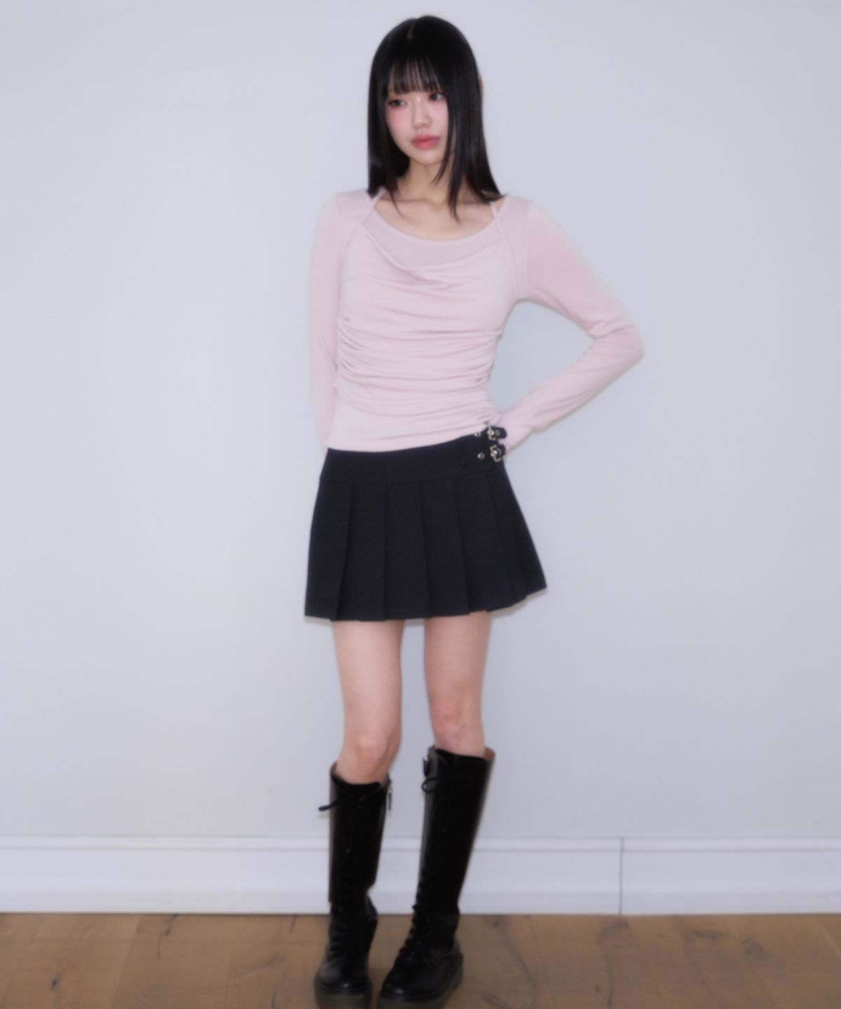 로제프란츠(ROSEFRANTZ) Drape Layered Halter Long Sleeve [Pink]