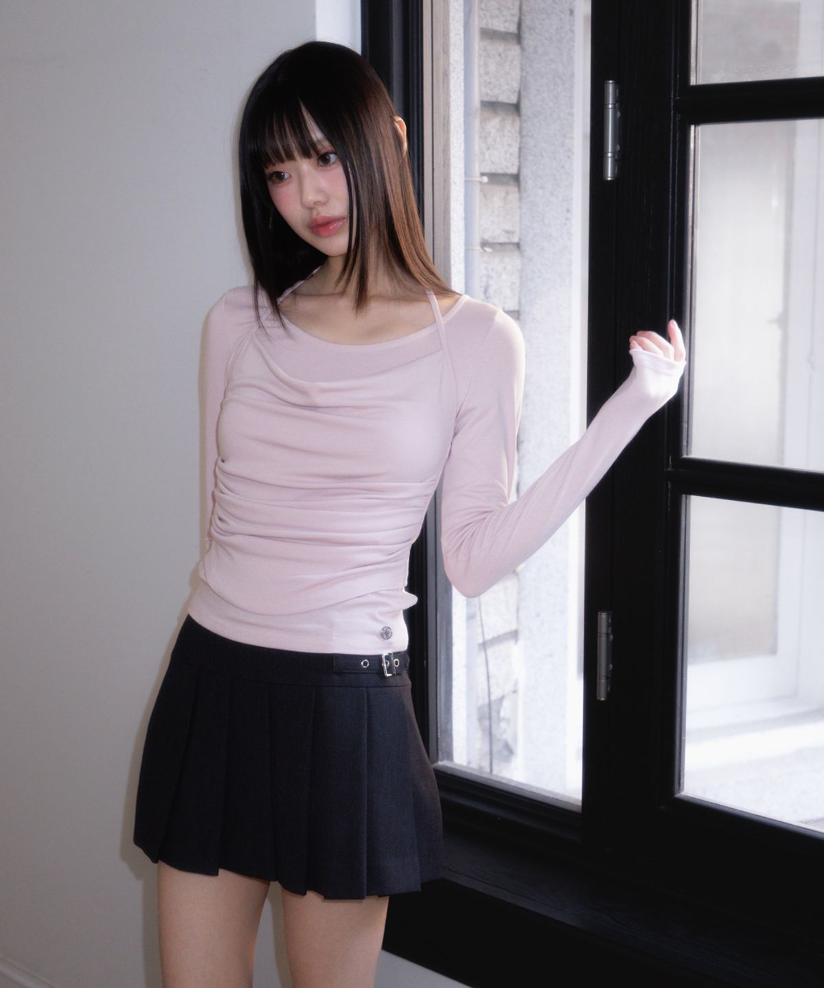 로제프란츠(ROSEFRANTZ) Drape Layered Halter Long Sleeve [Pink]