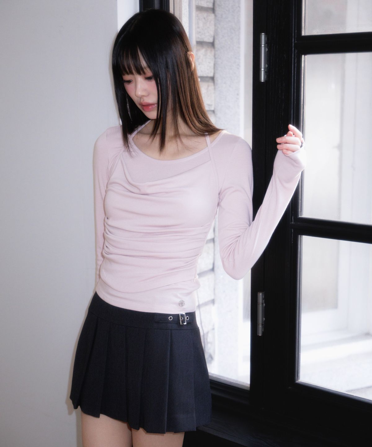 로제프란츠(ROSEFRANTZ) Drape Layered Halter Long Sleeve [Pink]