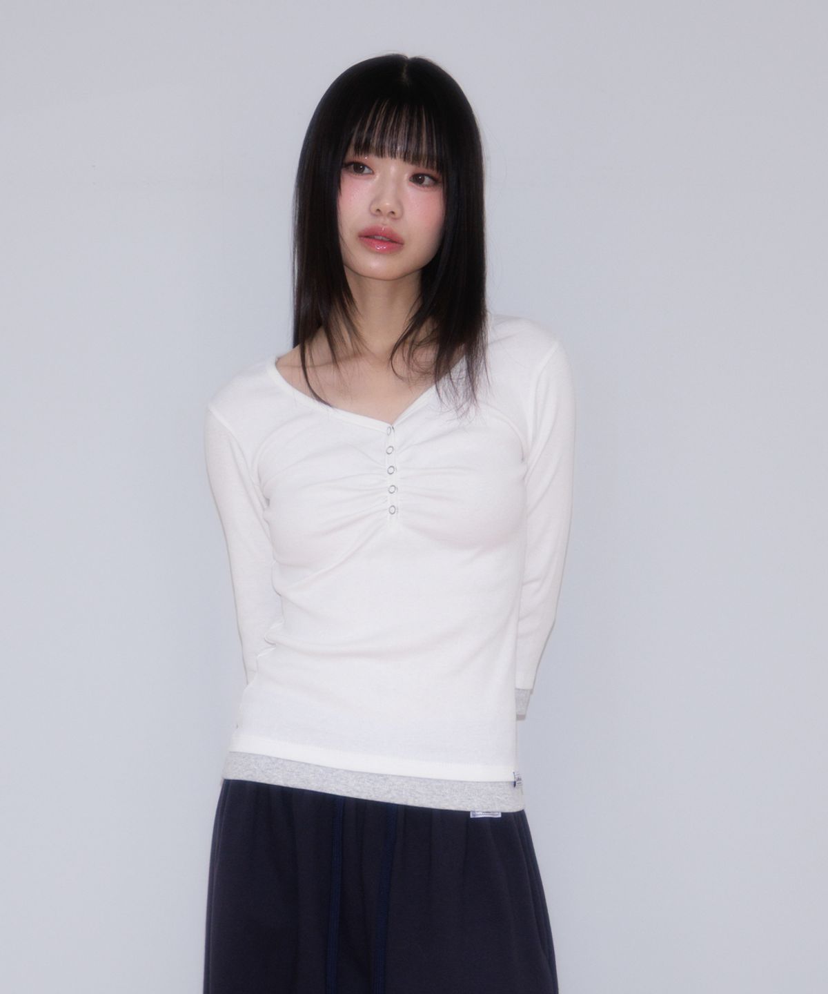 로제프란츠(ROSEFRANTZ) Shirring Button Layered Long Sleeve [Ivory]