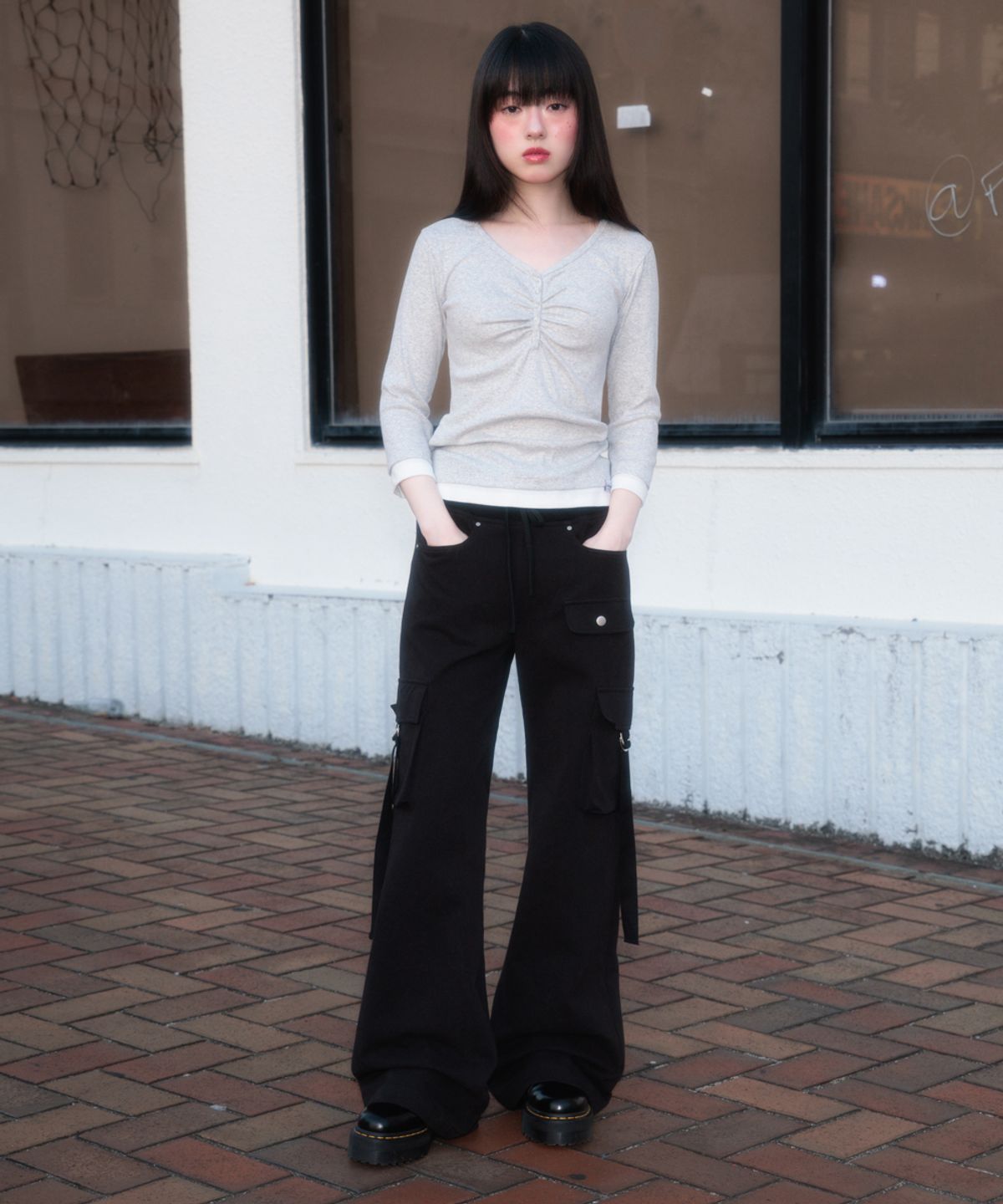 로제프란츠(ROSEFRANTZ) Shirring Button Layered Long Sleeve [White Melange]