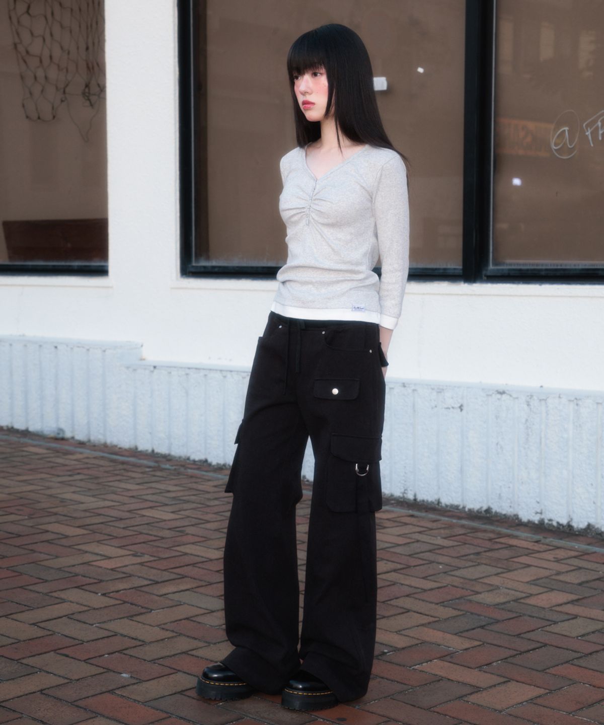 로제프란츠(ROSEFRANTZ) Shirring Button Layered Long Sleeve [White Melange]
