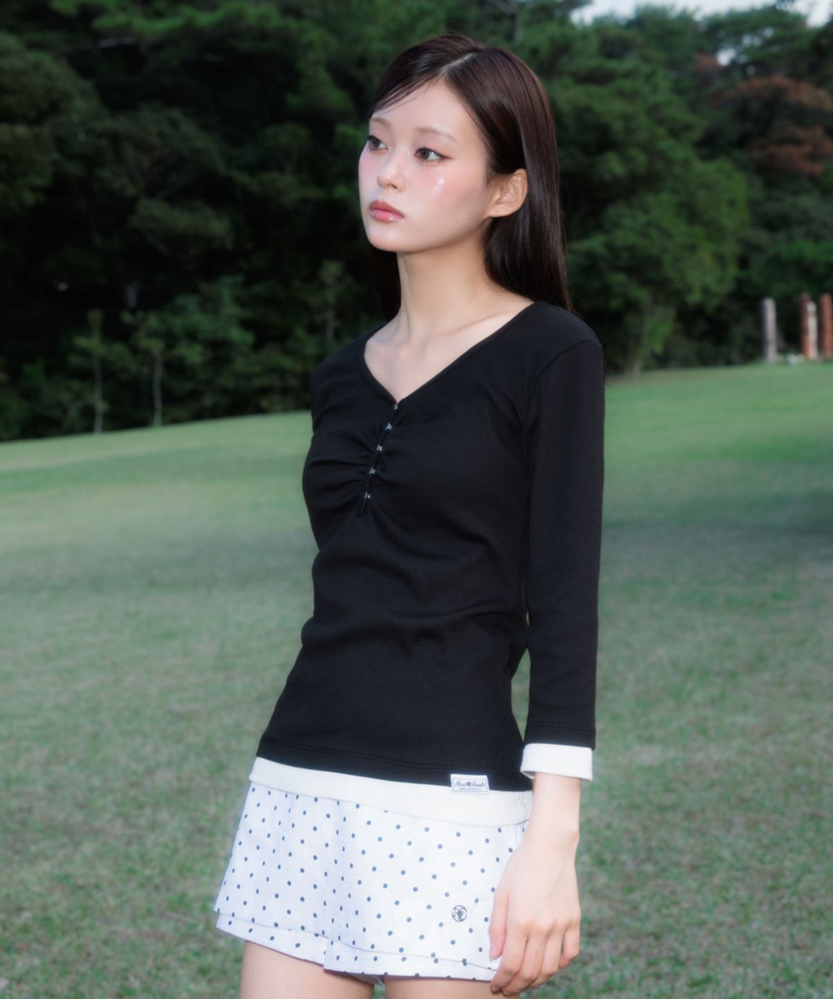 로제프란츠(ROSEFRANTZ) Shirring Button Layered Long Sleeve [Black]