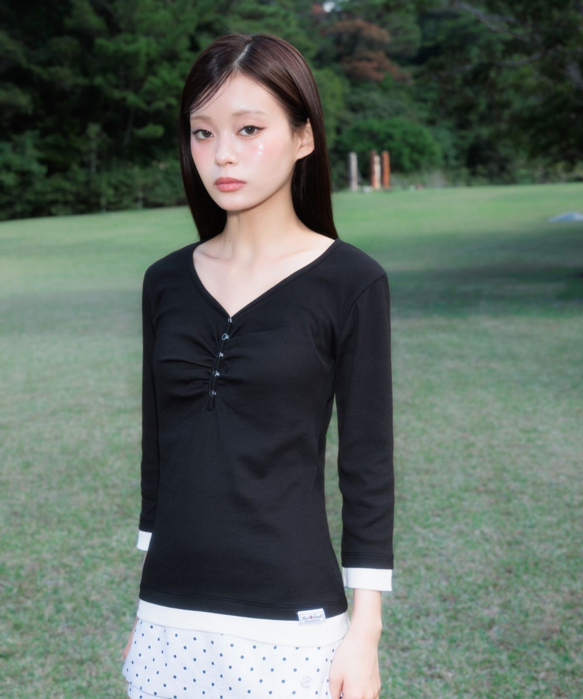 로제프란츠(ROSEFRANTZ) Shirring Button Layered Long Sleeve [Black]